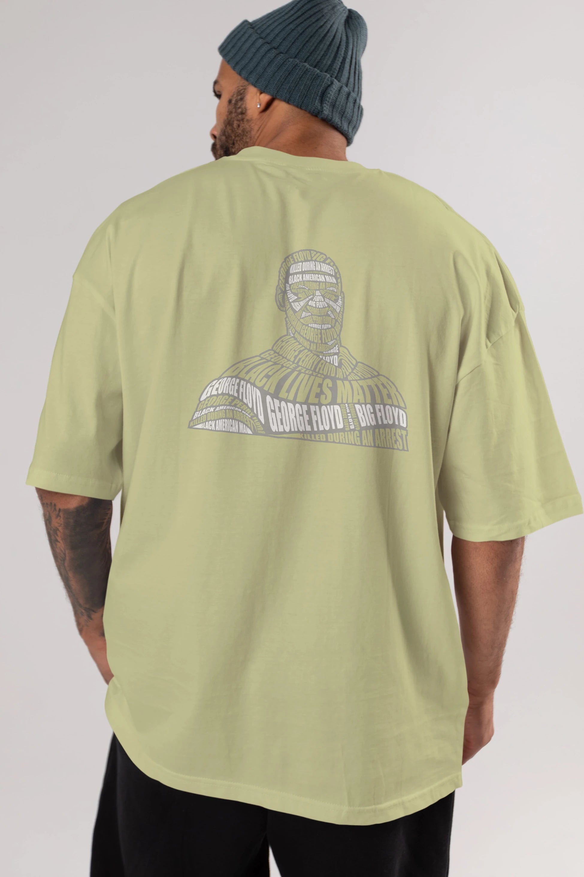 George Floyd Calligram Arka Baskılı Oversize t-shirt %100 pamuk Erkek Kadın Unisex