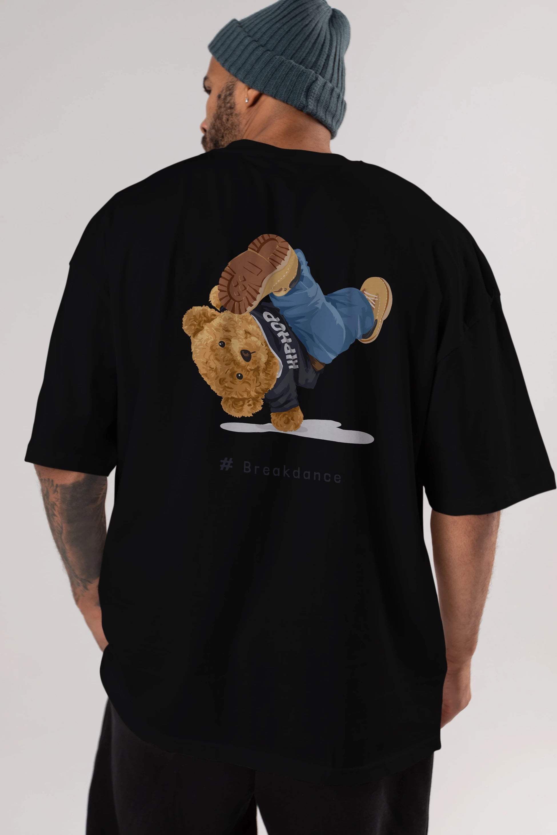 Teddy Bear Breakdance Arka Baskılı Oversize t-shirt Erkek Kadın Unisex %100 Pamuk
