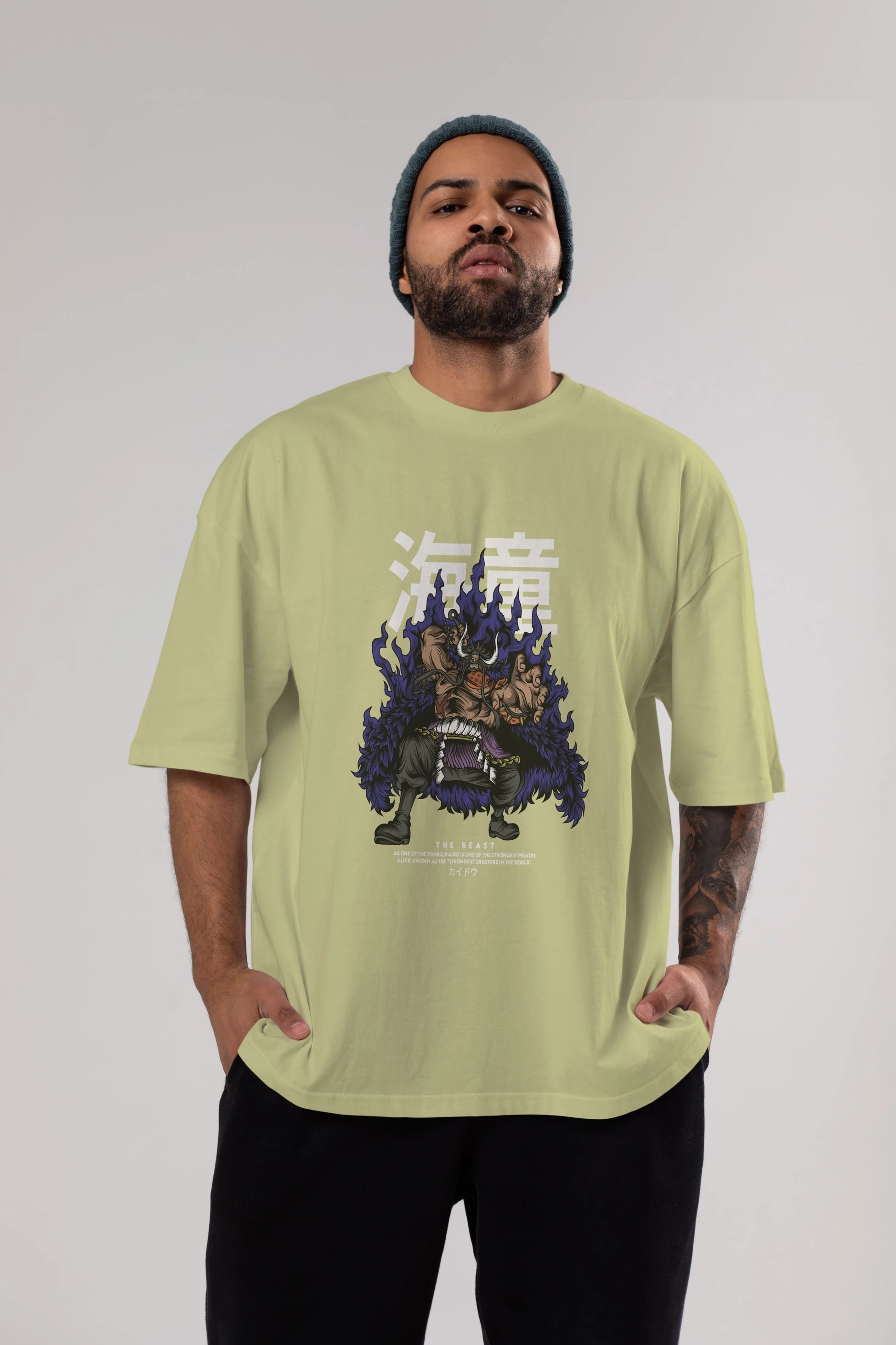 Kaido Anime Ön Baskılı Oversize t-shirt %100 pamuk Erkek Kadın Unisex