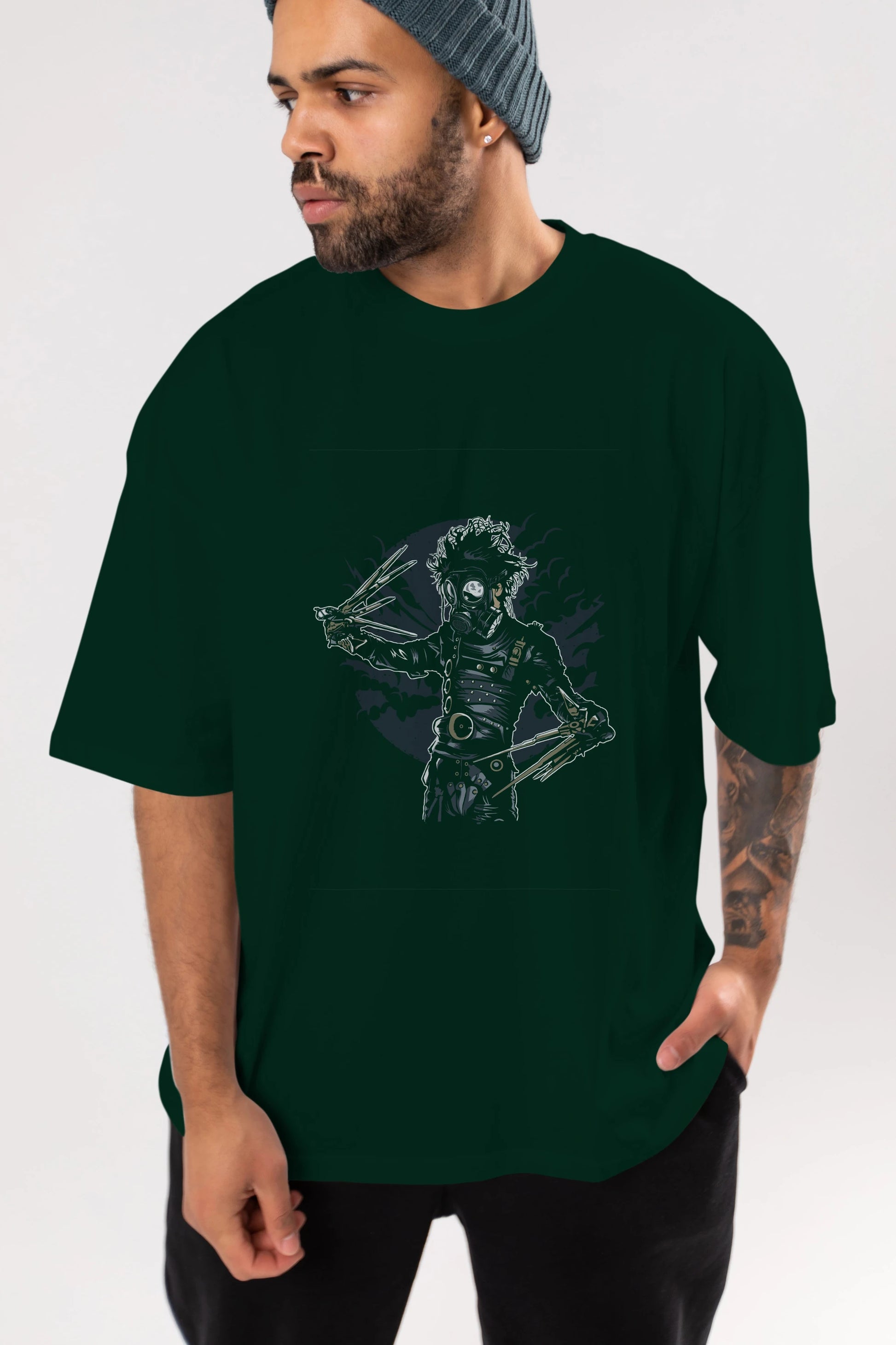 Gas Mask Scissors Ön Baskılı Oversize t-shirt Erkek Kadın Unisex %100 Pamuk tişort