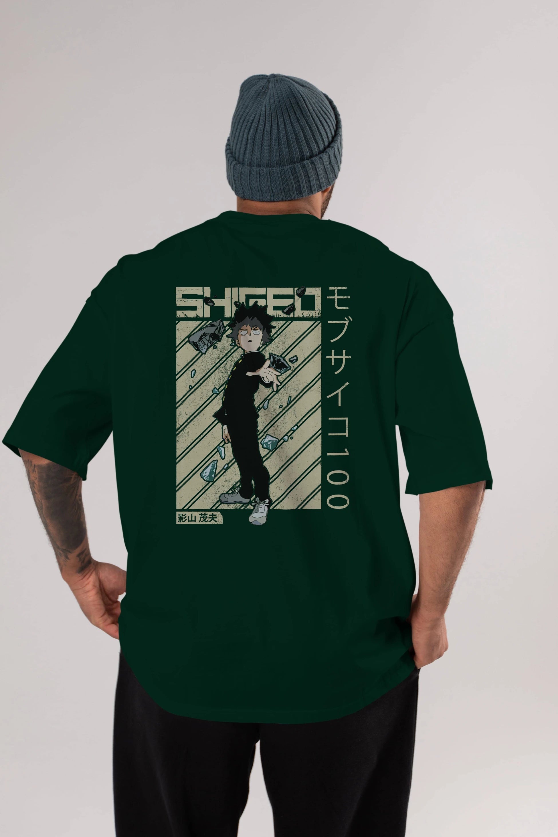 Shigeo Kageyama 3 Anime Arka Baskılı Oversize t-shirt Erkek Kadın Unisex