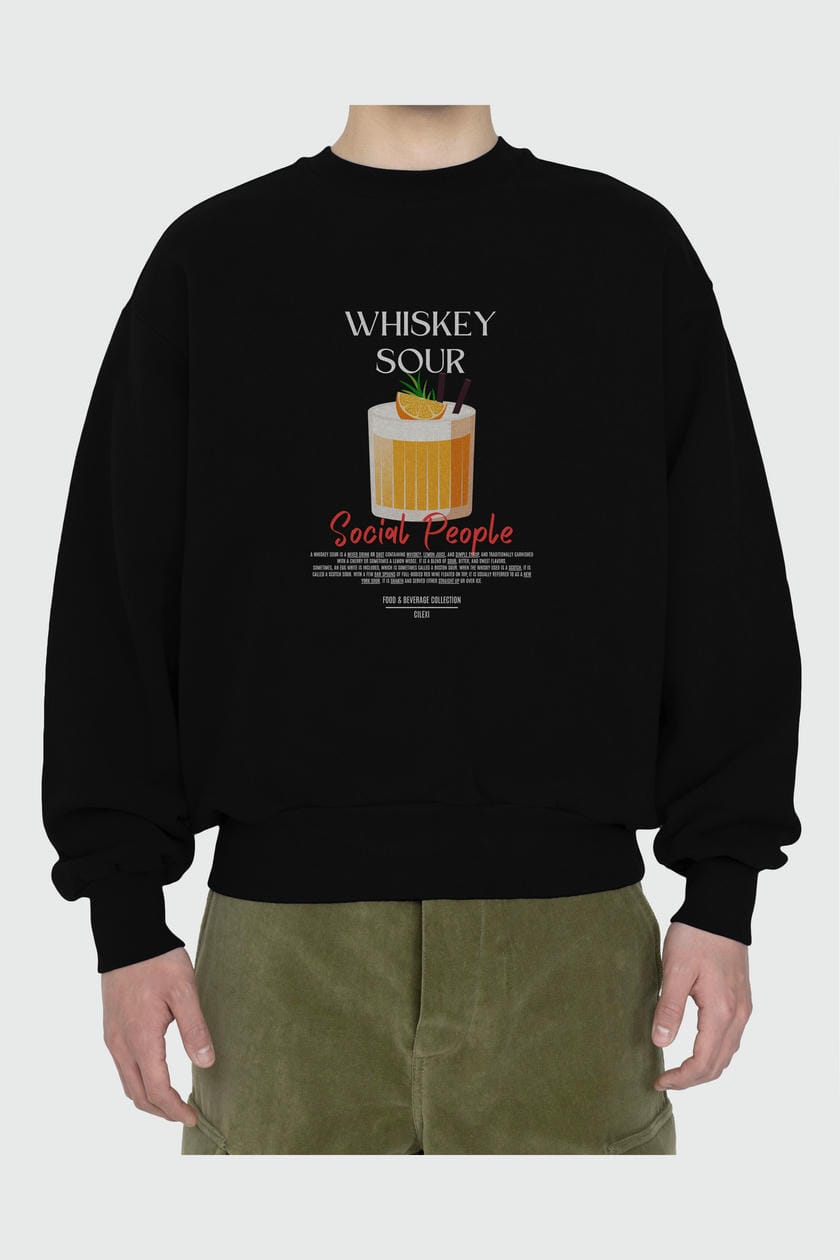 Whiskey Sour ön Baskılı Oversize Sweatshirt Erkek Kadın Unisex