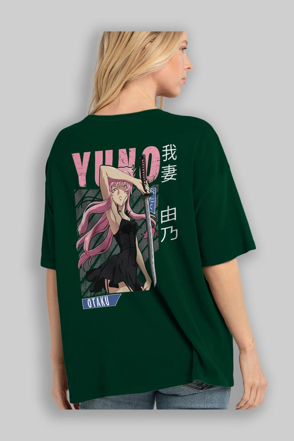 Yuno Gasai 5 Anime Arka Baskılı Oversize t-shirt Erkek Kadın Unisex