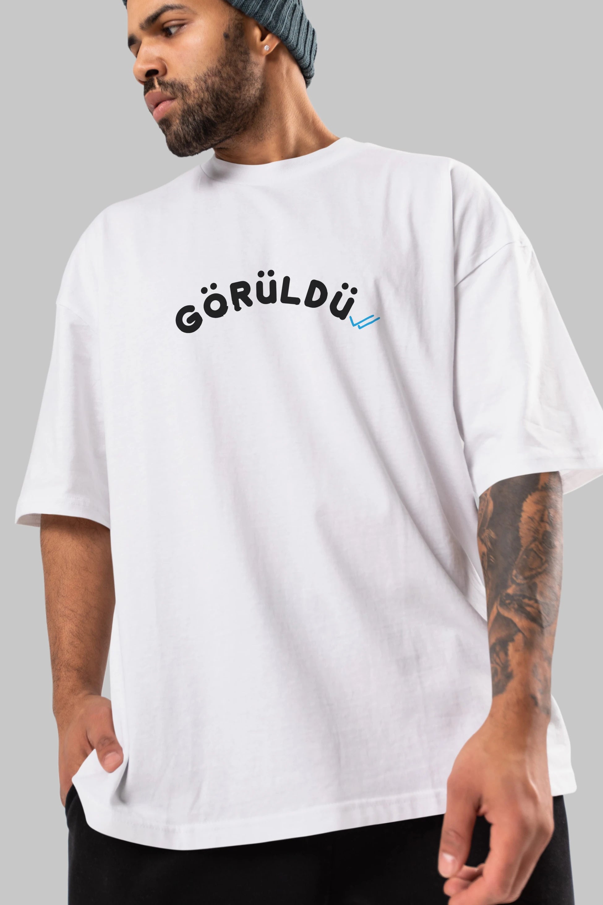 Görüldü Ön Baskılı Oversize t-shirt %100 pamuk Erkek Kadın Unisex