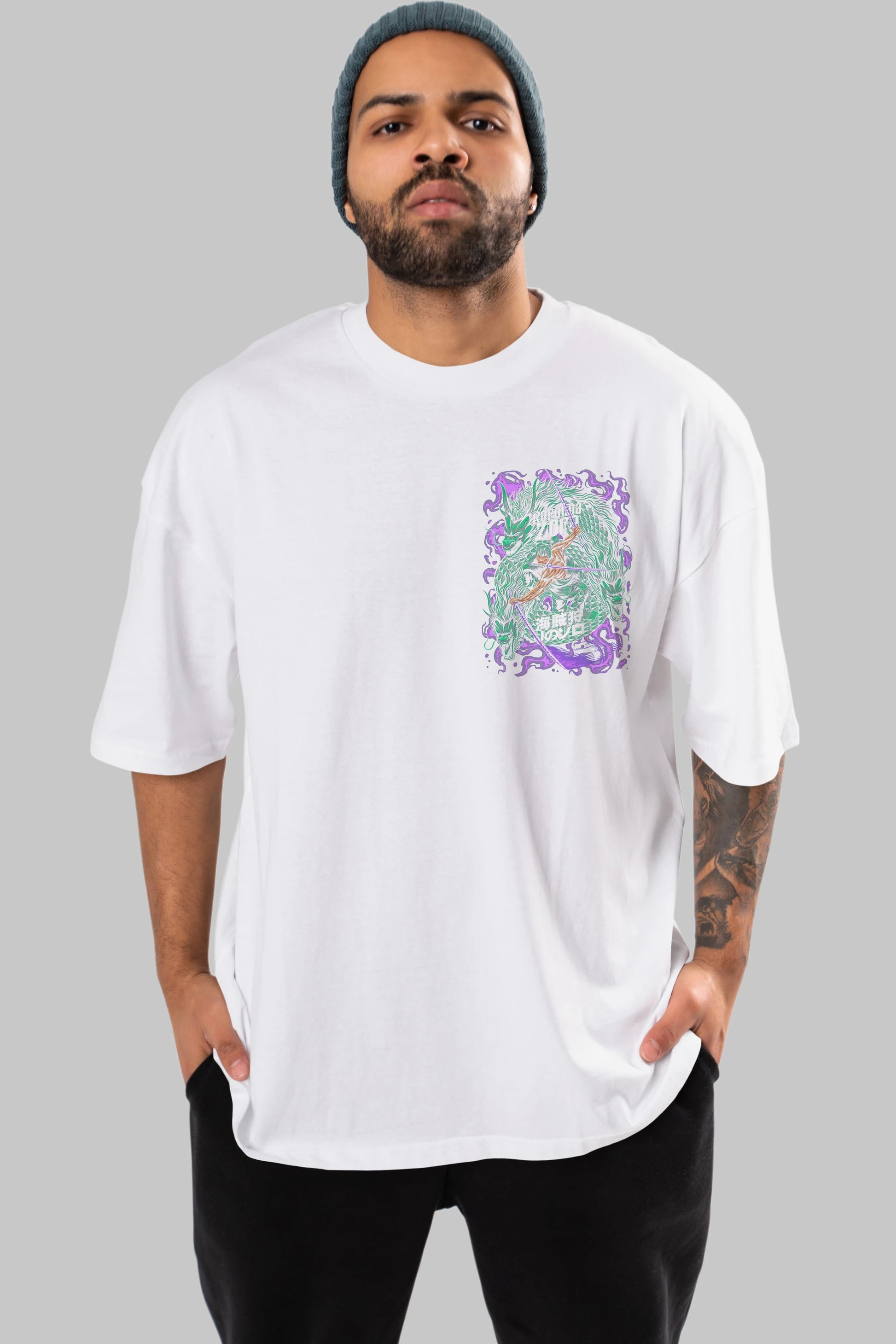 RORONOA ZORO 5 Ön Sol Baskılı Oversize t-shirt Erkek Kadın Unisex %100 Pamuk Bisiklet Yaka tişort