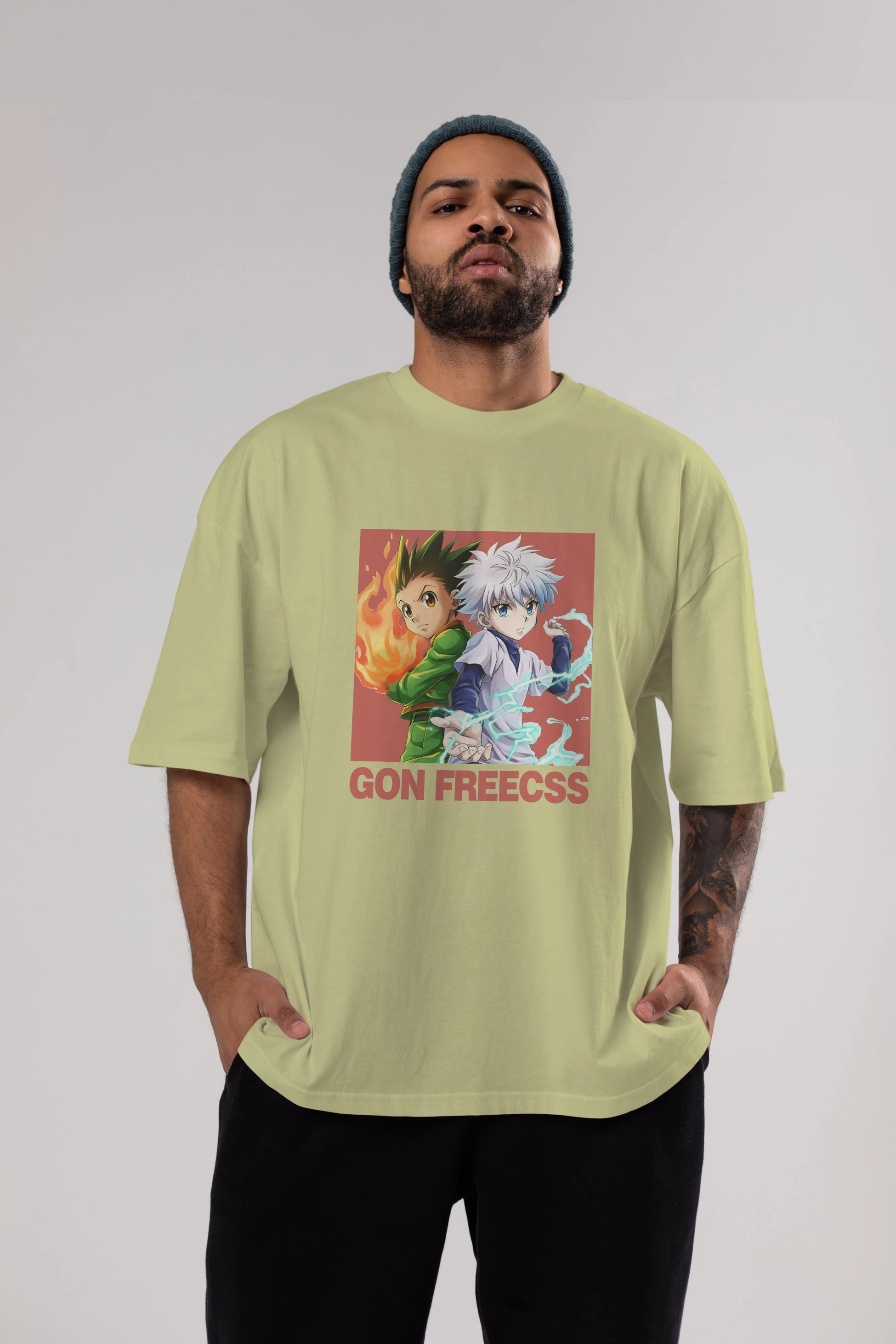 Gon Freecss HUNTER X HUNTER 4 Anime Ön Baskılı Oversize t-shirt %100 pamuk Erkek Kadın Unisex