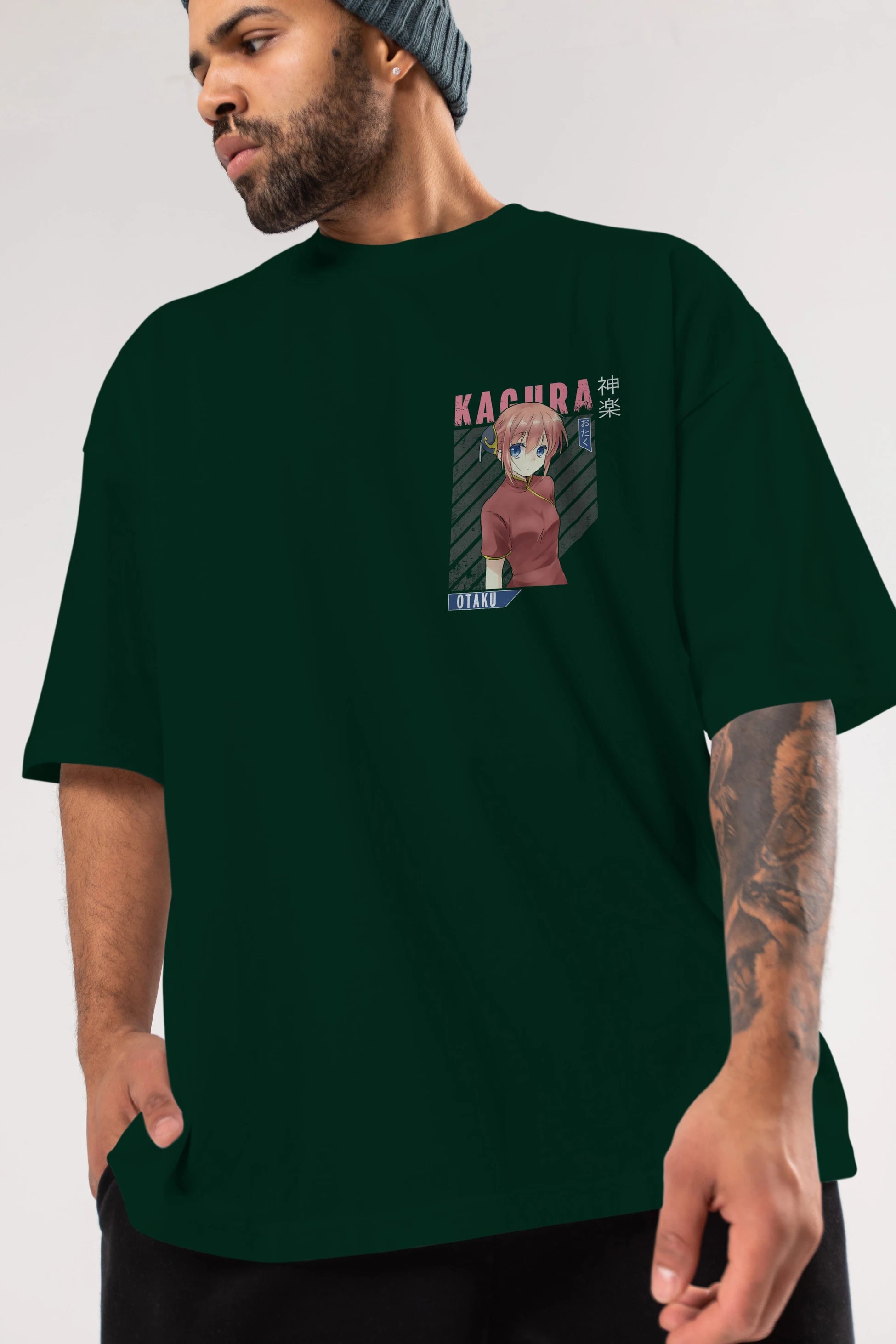 Kagura GINTAMA Ön Sol Baskılı Oversize t-shirt Erkek Kadın Unisex %100 Pamuk Bisiklet Yaka tişort