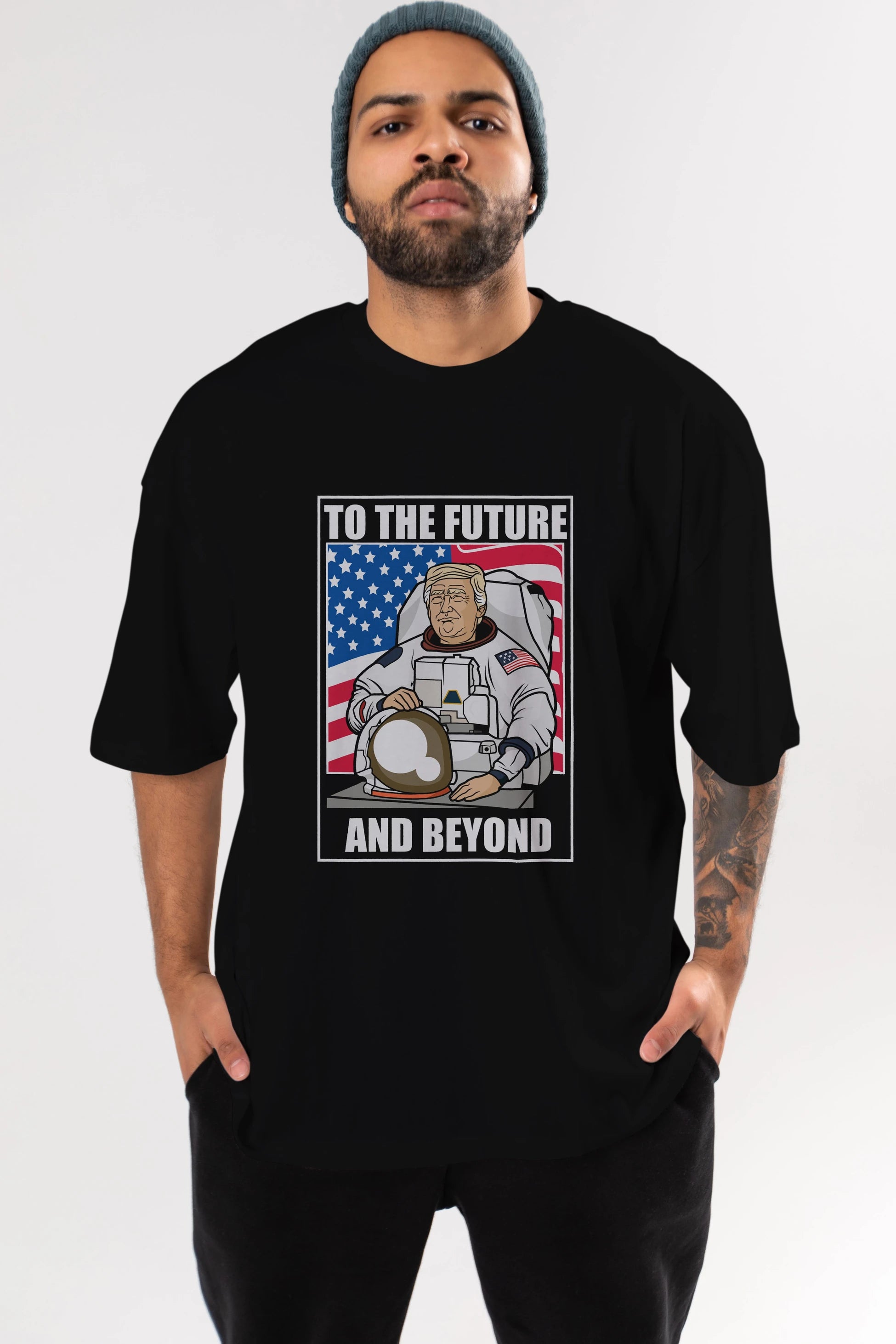 Trumpstronaut Ön Baskılı Oversize t-shirt Erkek Kadın Unisex %100 Pamuk tişort