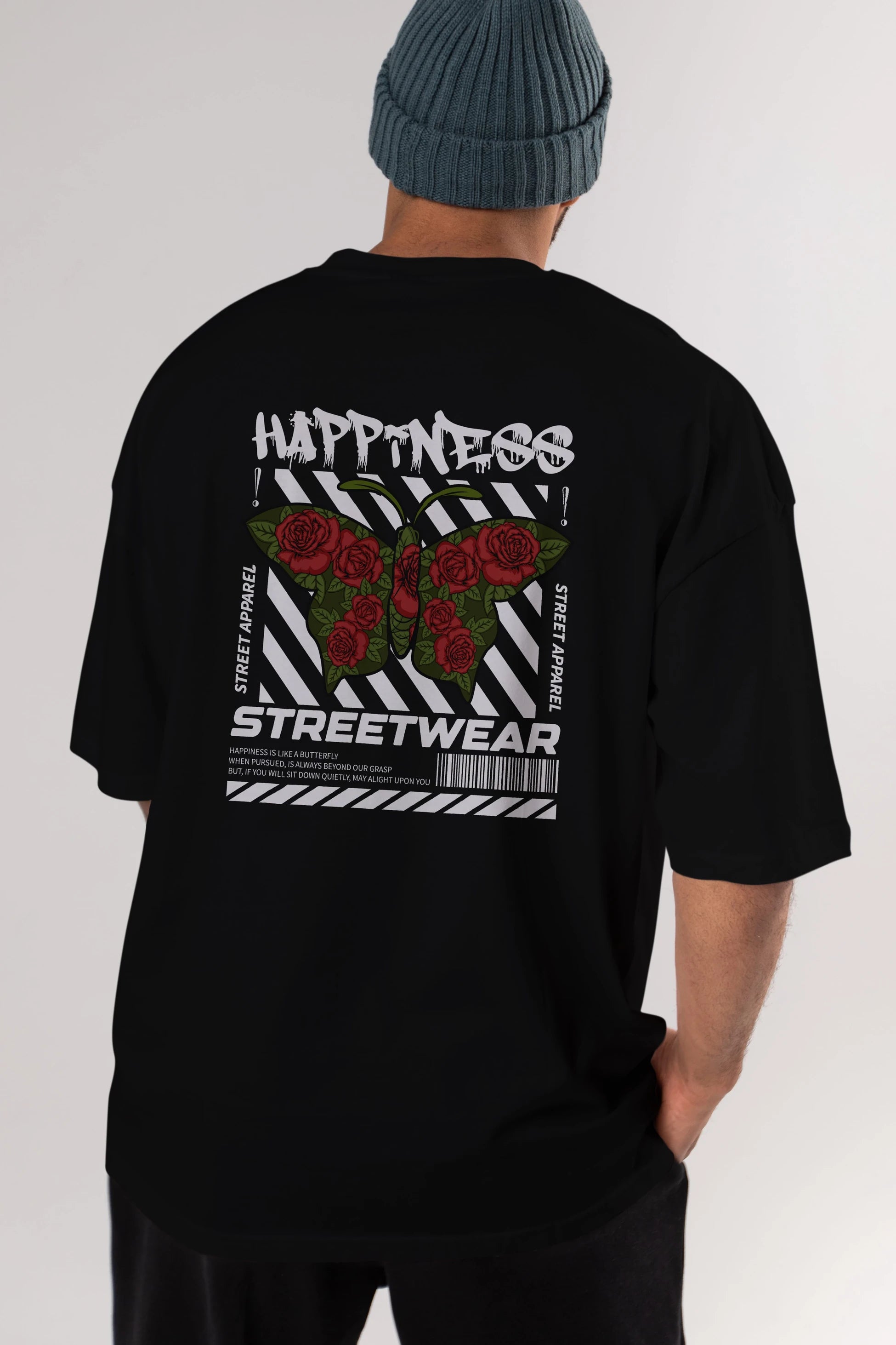Happiness Streetwear Arka Baskılı Oversize t-shirt Erkek Kadın Unisex