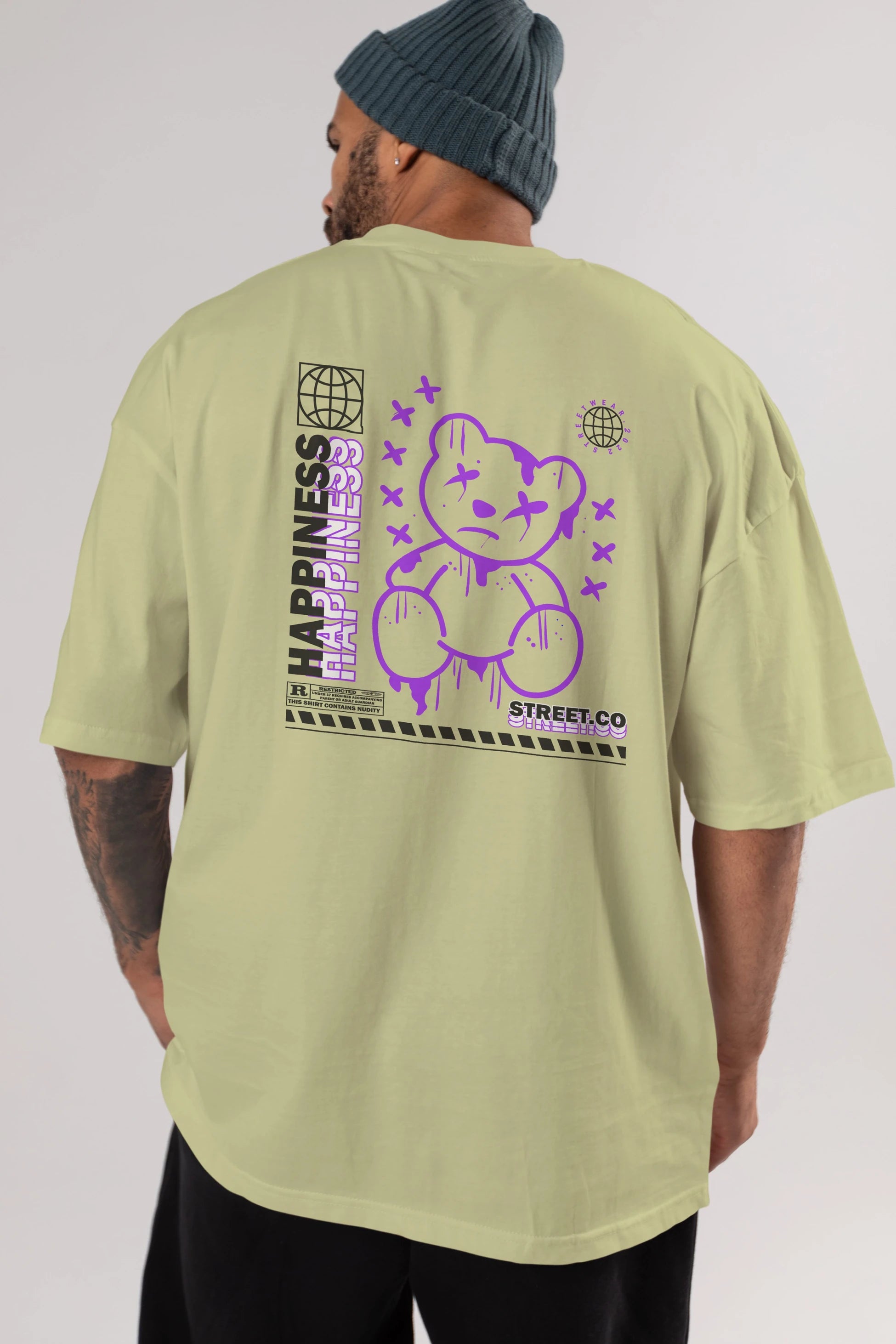 Happiness Bear 3 Arka Baskılı Oversize t-shirt Erkek Kadın Unisex