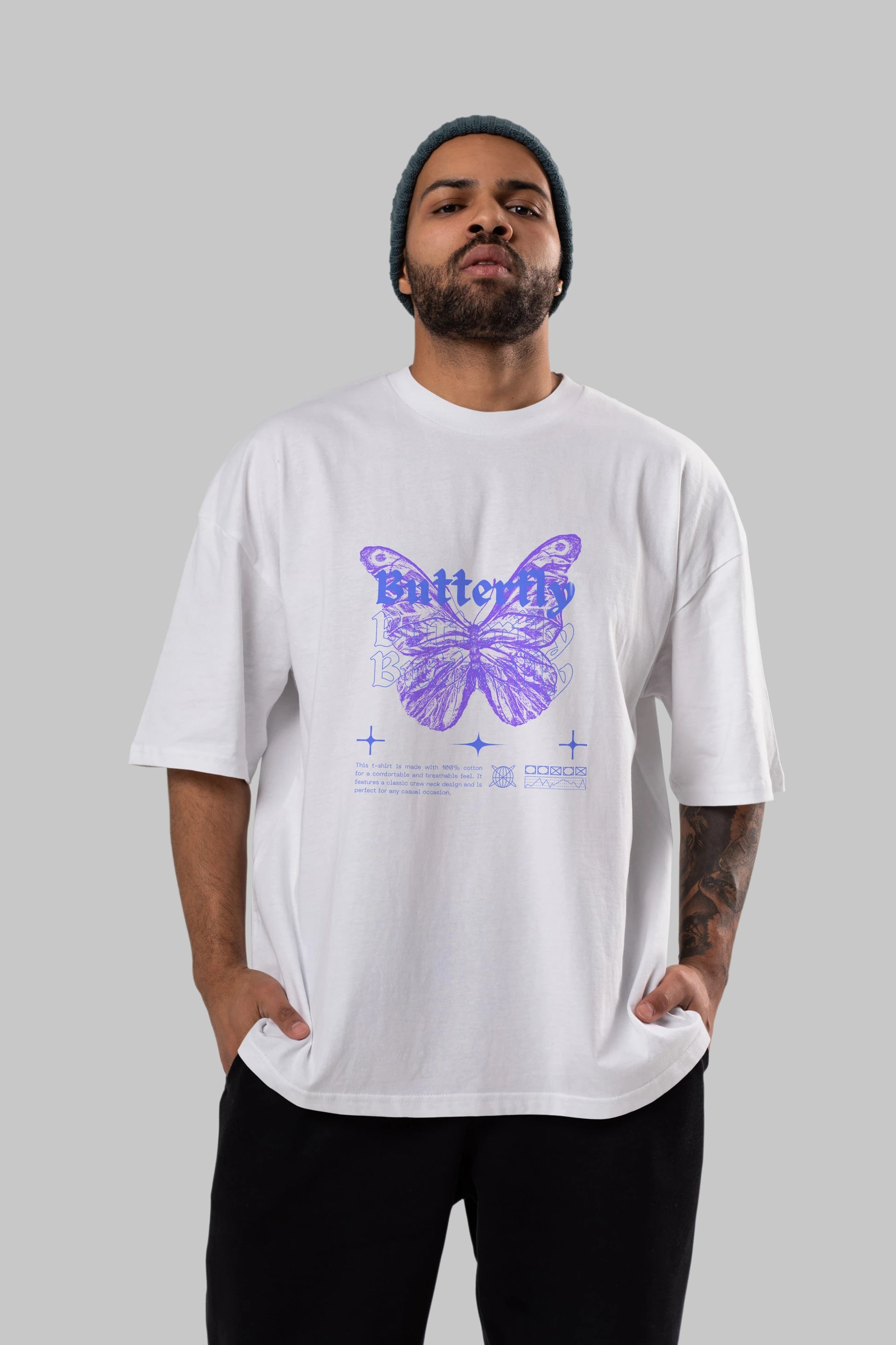 Butterfly Streetwear Ön Baskılı Oversize t-shirt Erkek Kadın Unisex