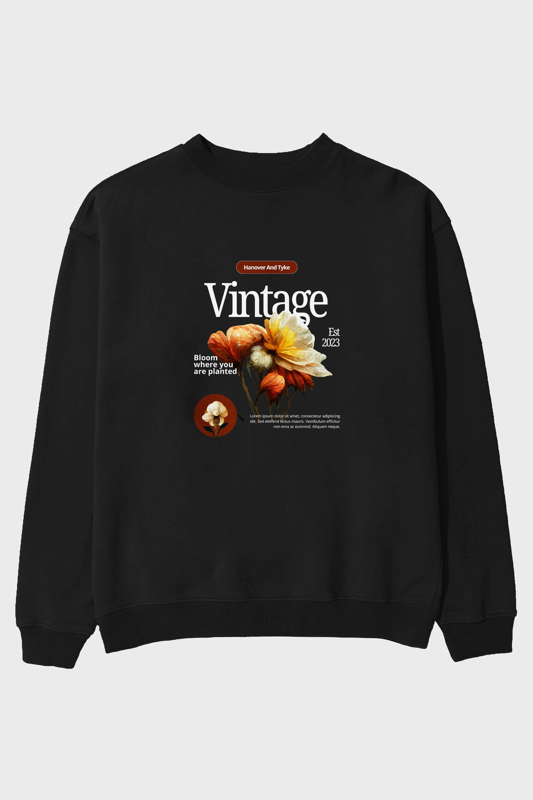 Vintage Çiçek Ön Baskılı Oversize Sweatshirt Erkek Kadın Unisex