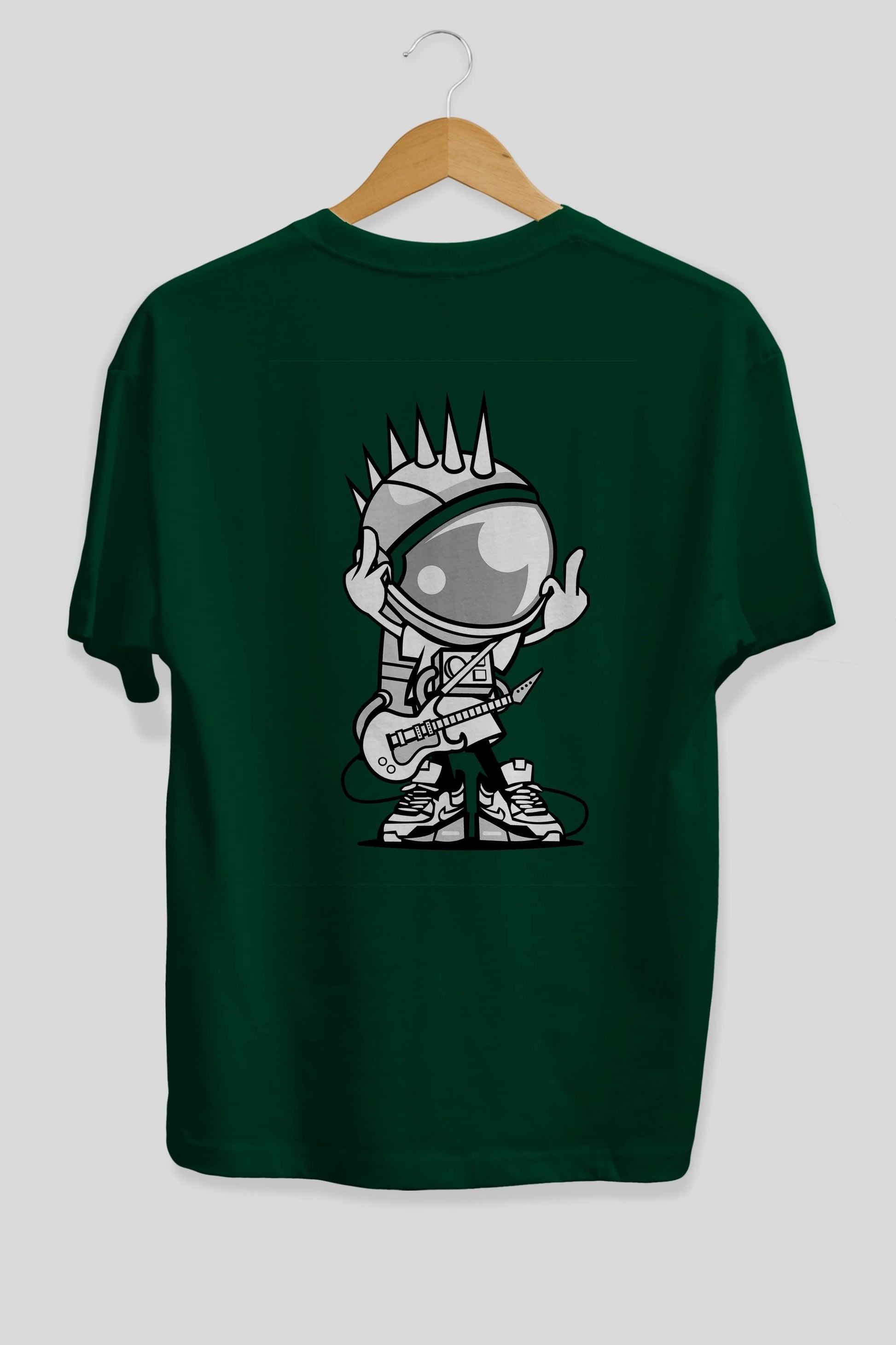 Astronaut Punk Rock Arka Baskılı Oversize t-shirt Erkek Kadın Unisex %100 Pamuk tişort