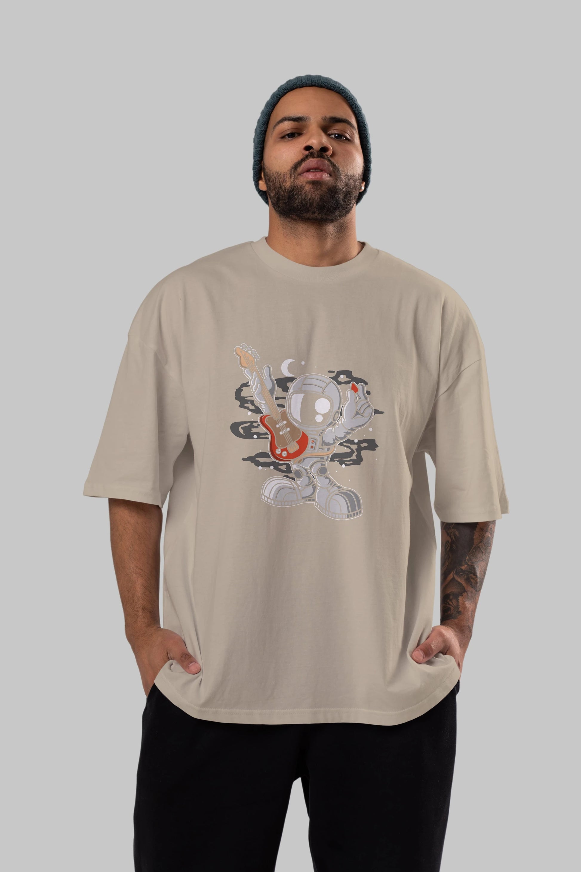 Astronaut Guitar Ön Baskılı Oversize t-shirt Erkek Kadın Unisex