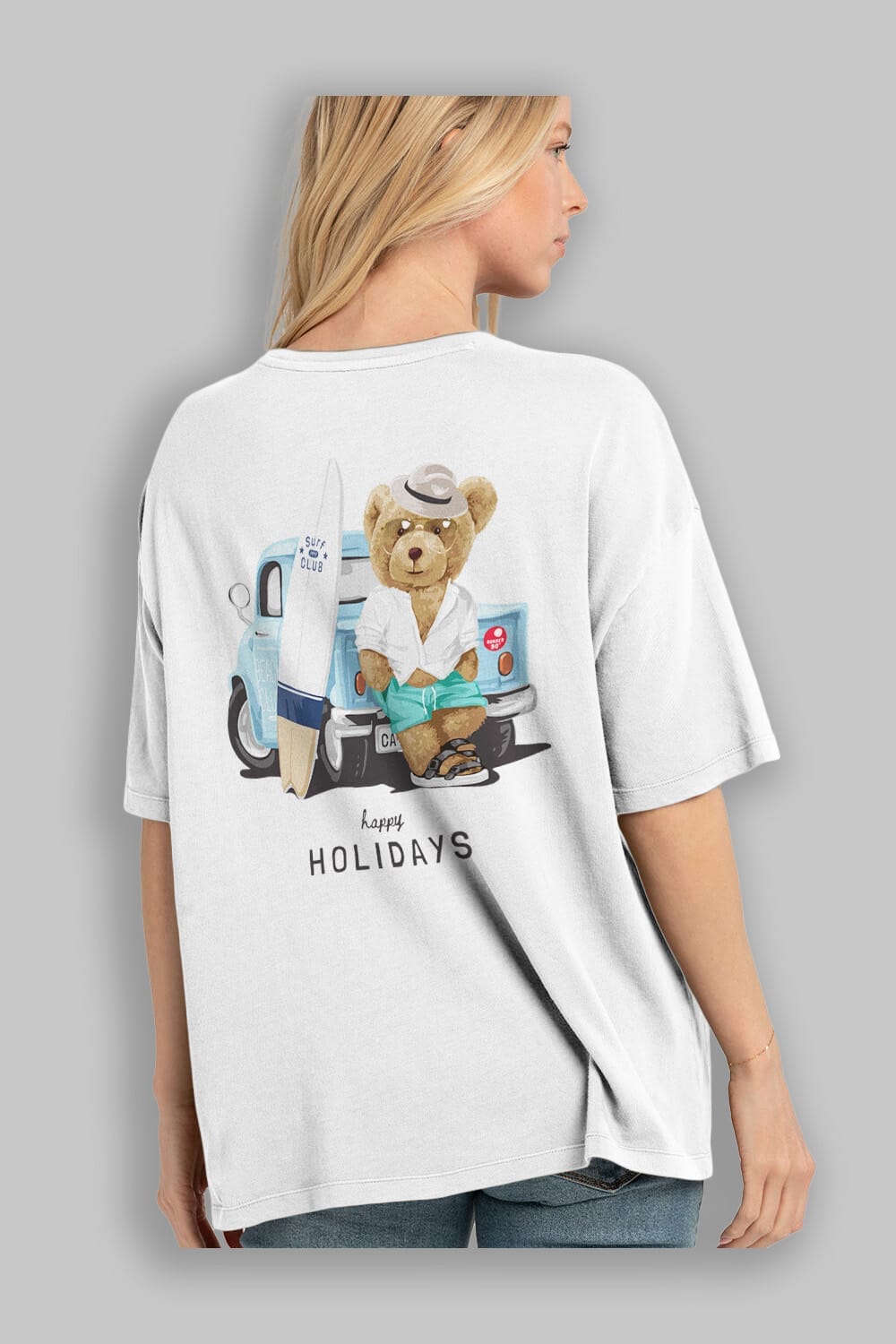 Teddy Bear Surf Club Arka Baskılı Oversize t-shirt Erkek Kadın Unisex %100 Pamuk