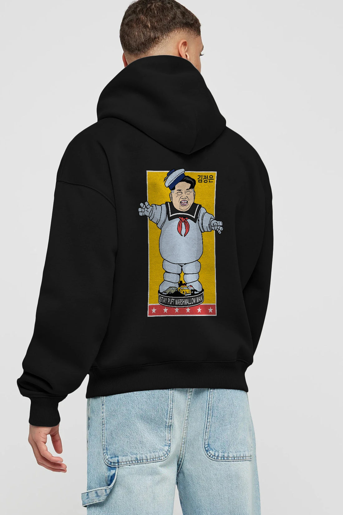 Stay Puft Jong Un Arka Baskılı Hoodie Oversize Kapüşonlu Sweatshirt Erkek Kadın Unisex