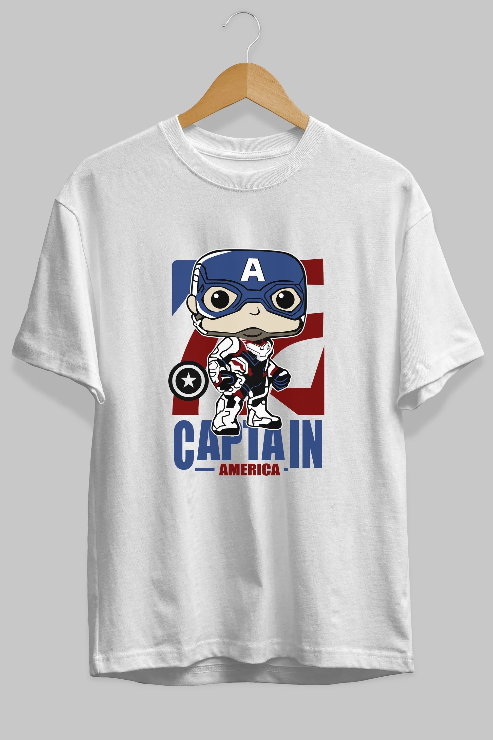 Captain America Ön Baskılı Oversize t-shirt Erkek Kadın Unisex %100 Pamuk Bisiklet Yaka tişort