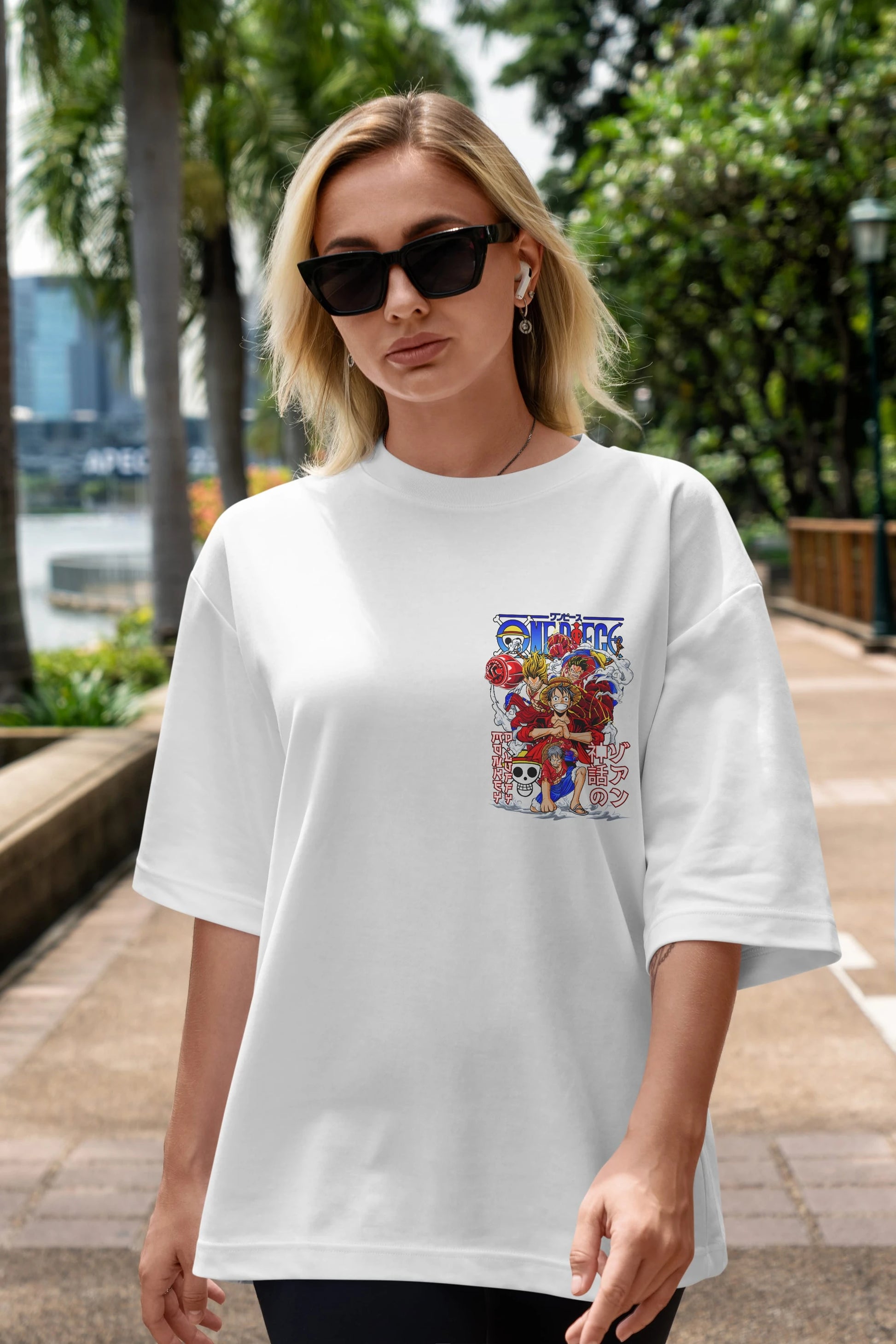 MONKEY D. LUFF-ONE PIECE 2 Ön Sol Baskılı Oversize t-shirt Erkek Kadın Unisex %100 Pamuk Bisiklet Yaka tişort