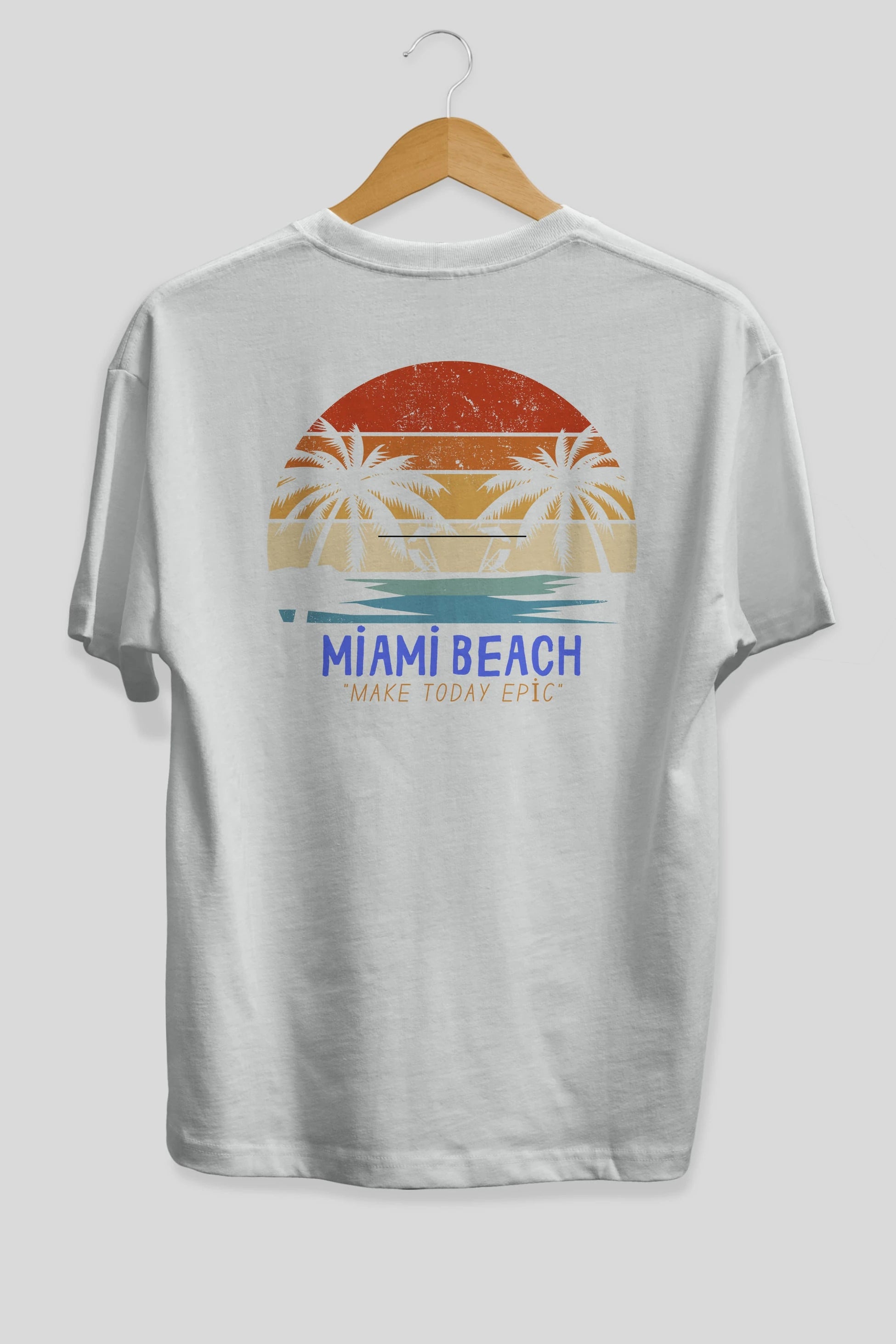 Miami Beach Yazılı Arka Baskılı Oversize t-shirt Erkek Kadın Unisex