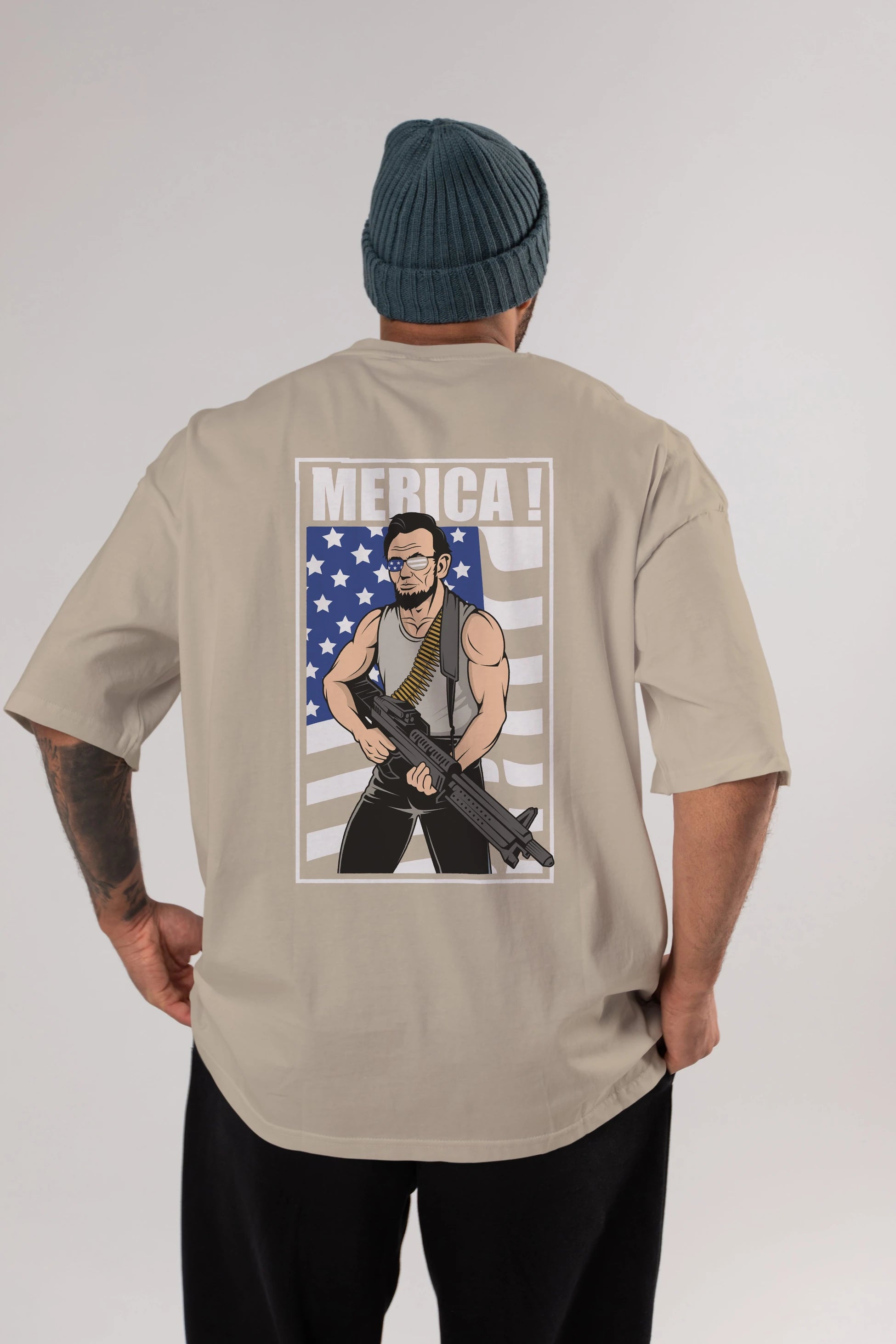 Lincoln Rambo Arka Baskılı Oversize t-shirt Erkek Kadın Unisex %100 Pamuk tişort
