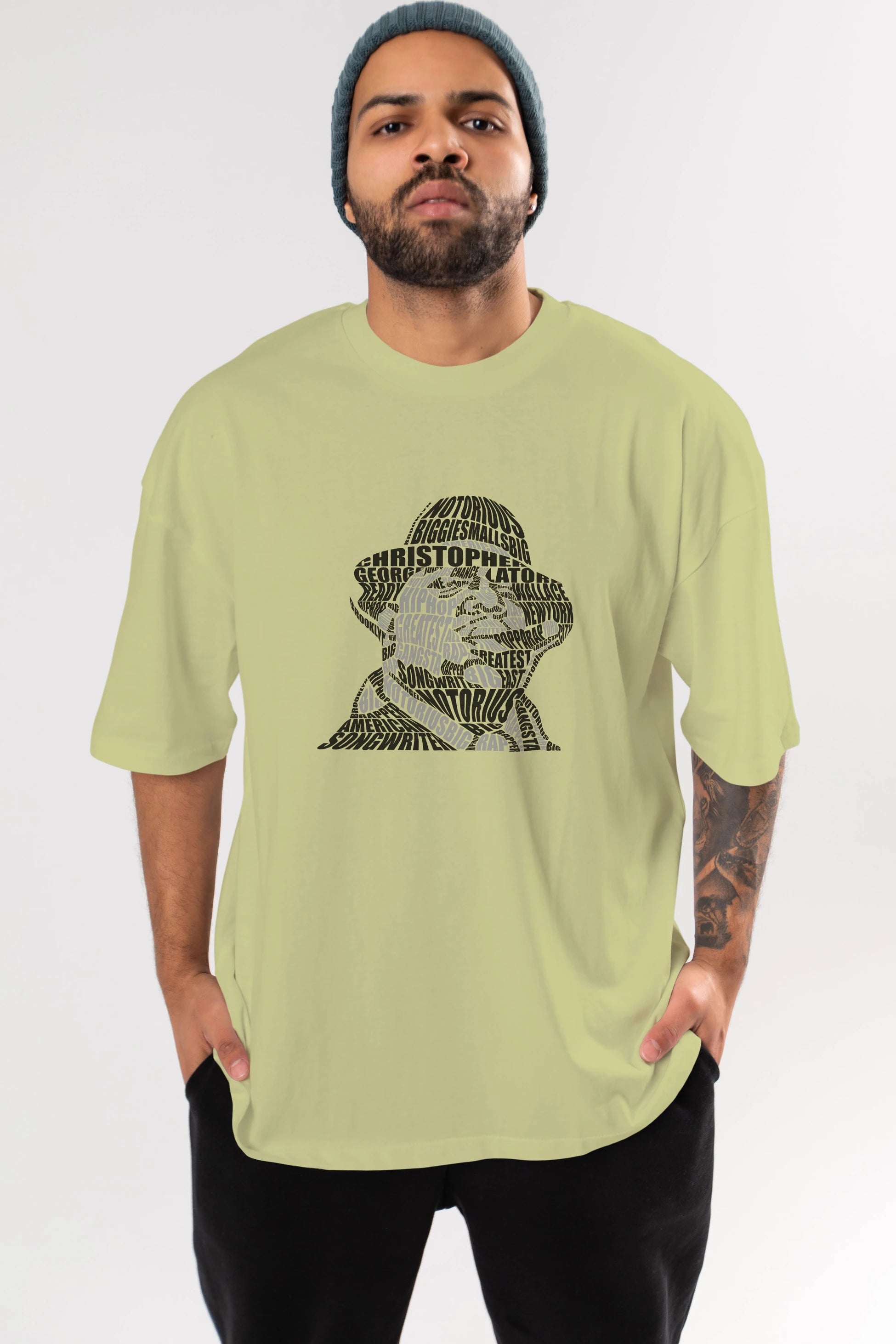 Notorious Big Calligram Ön Baskılı Oversize t-shirt %100 pamuk Erkek Kadın Unisex