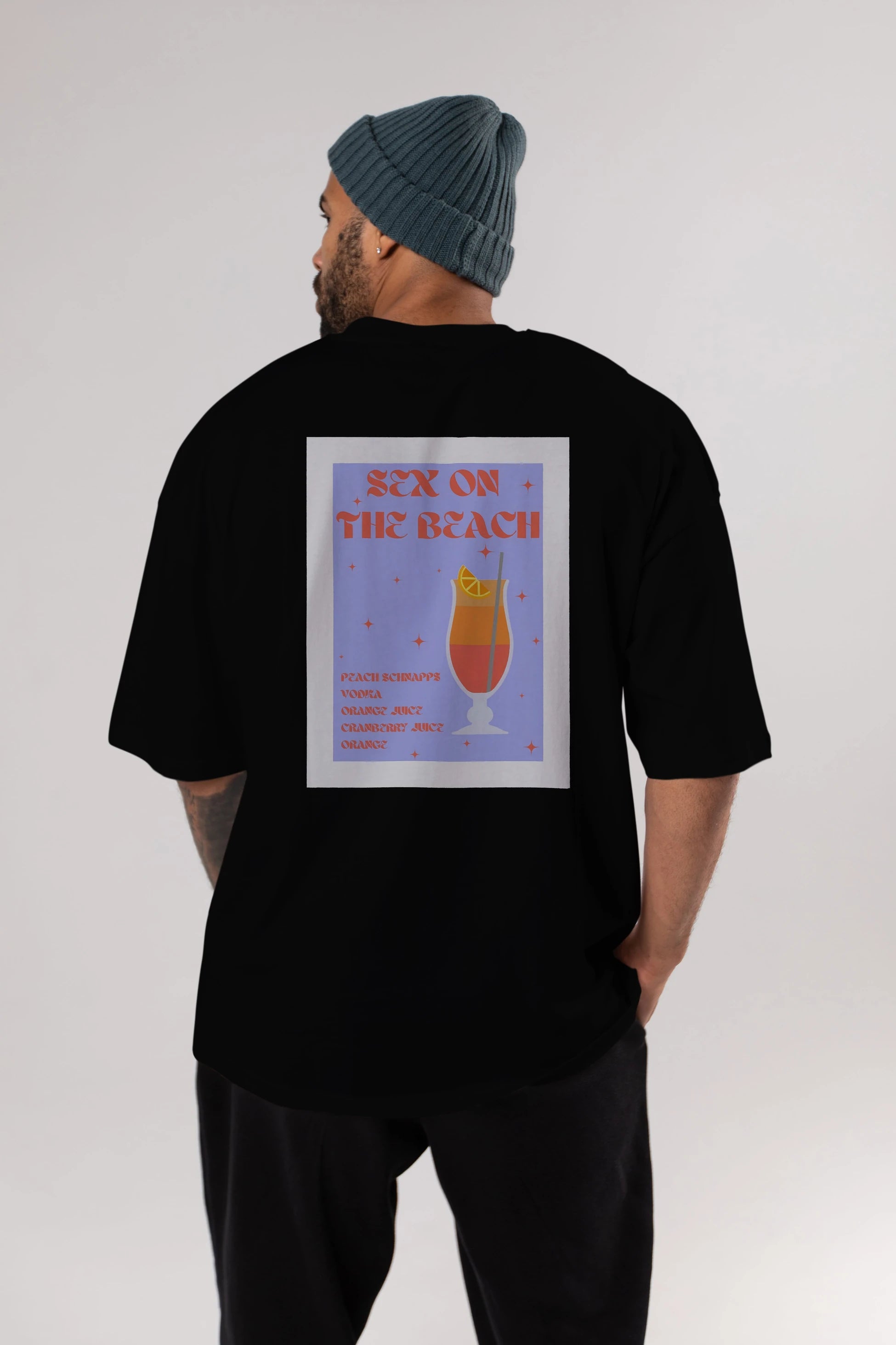 Sex On The Beach Arka Baskılı Oversize t-shirt Erkek Kadın Unisex %100 Pamuk Bisiklet Yaka tişort