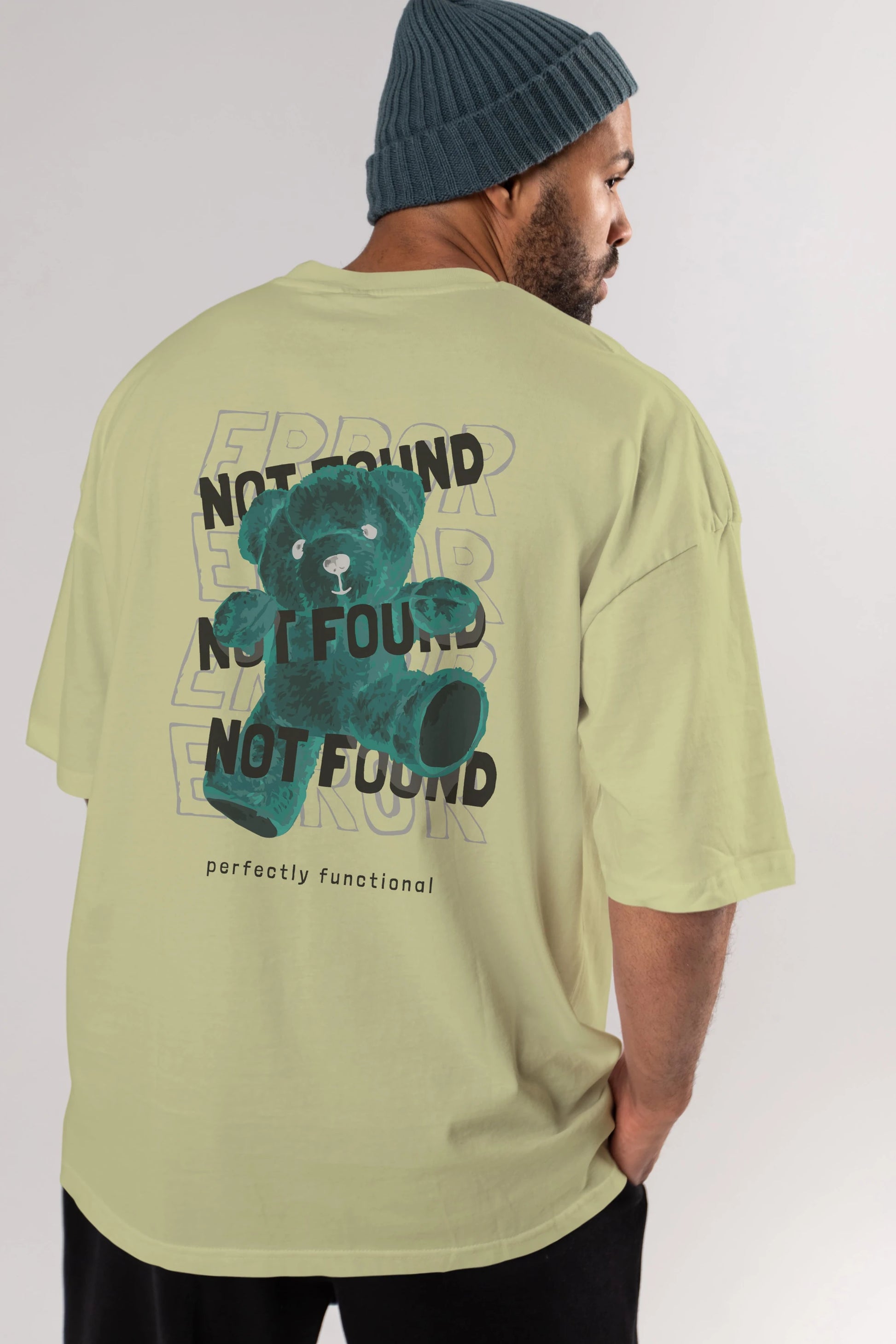 Error Not Found Bear Arka Baskılı Oversize t-shirt Erkek Kadın Unisex