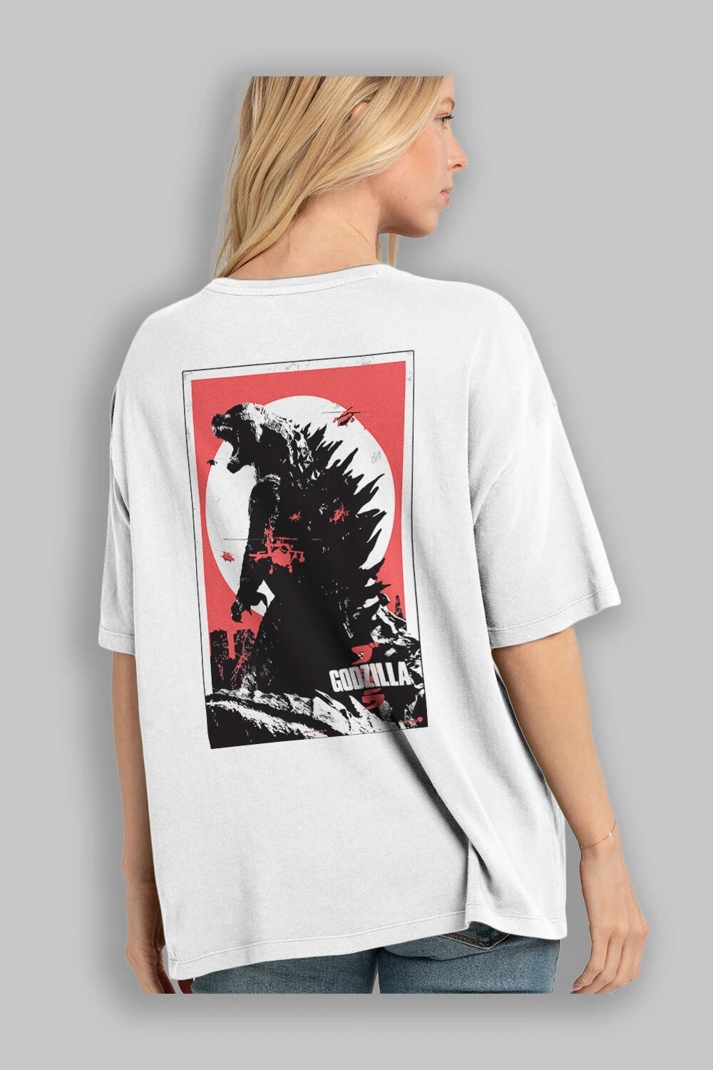 Godzilla (2) Arka Baskılı Oversize t-shirt Erkek Kadın Unisex %100 Pamuk Bisiklet Yaka tişort