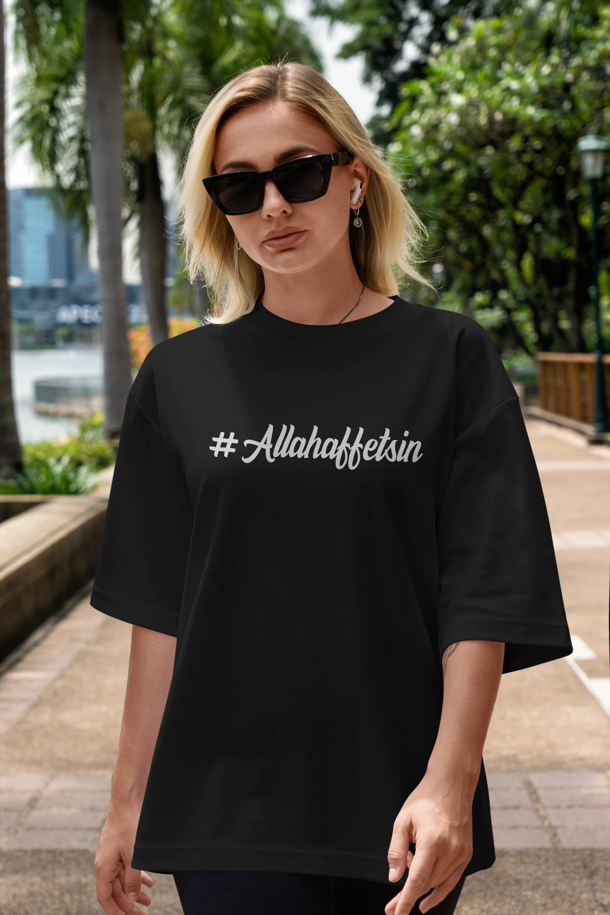 Allahaffetsin Ön Baskılı Oversize t-shirt %100 pamuk Erkek Kadın Unisex