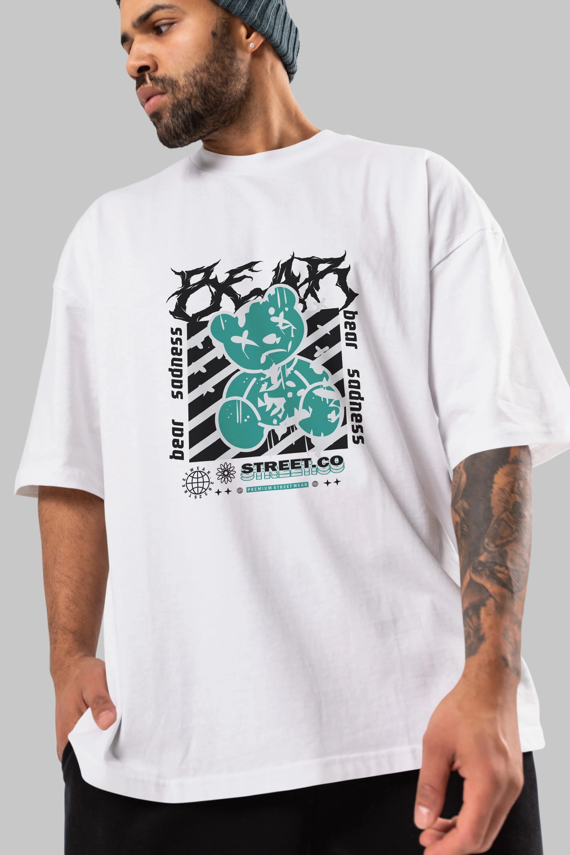 Bear Sadness Ön Baskılı Oversize t-shirt Erkek Kadın Unisex