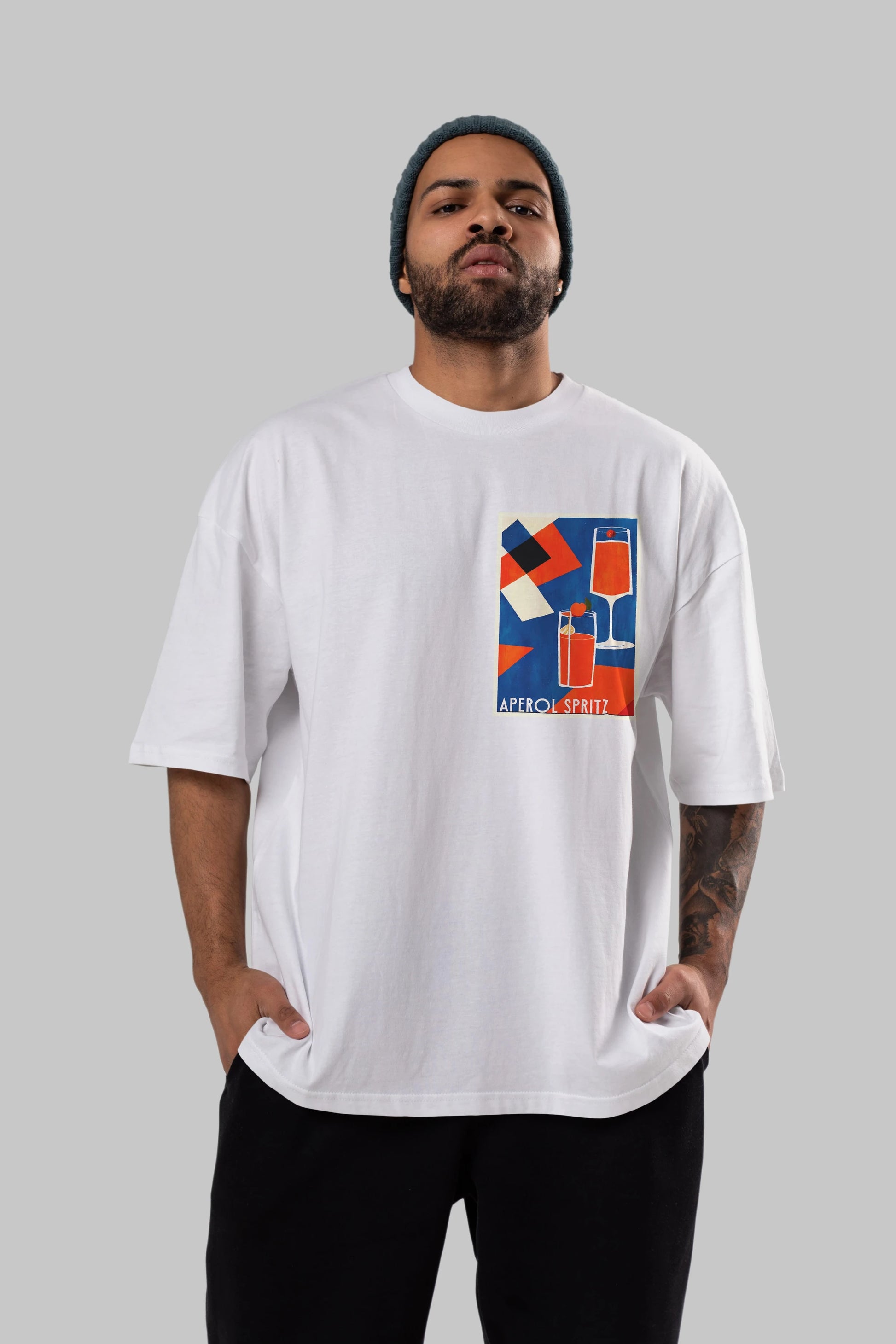 Aperol Spritz 4 Ön Sol Baskılı Oversize t-shirt Erkek Kadın Unisex %100 Pamuk Bisiklet Yaka tişort