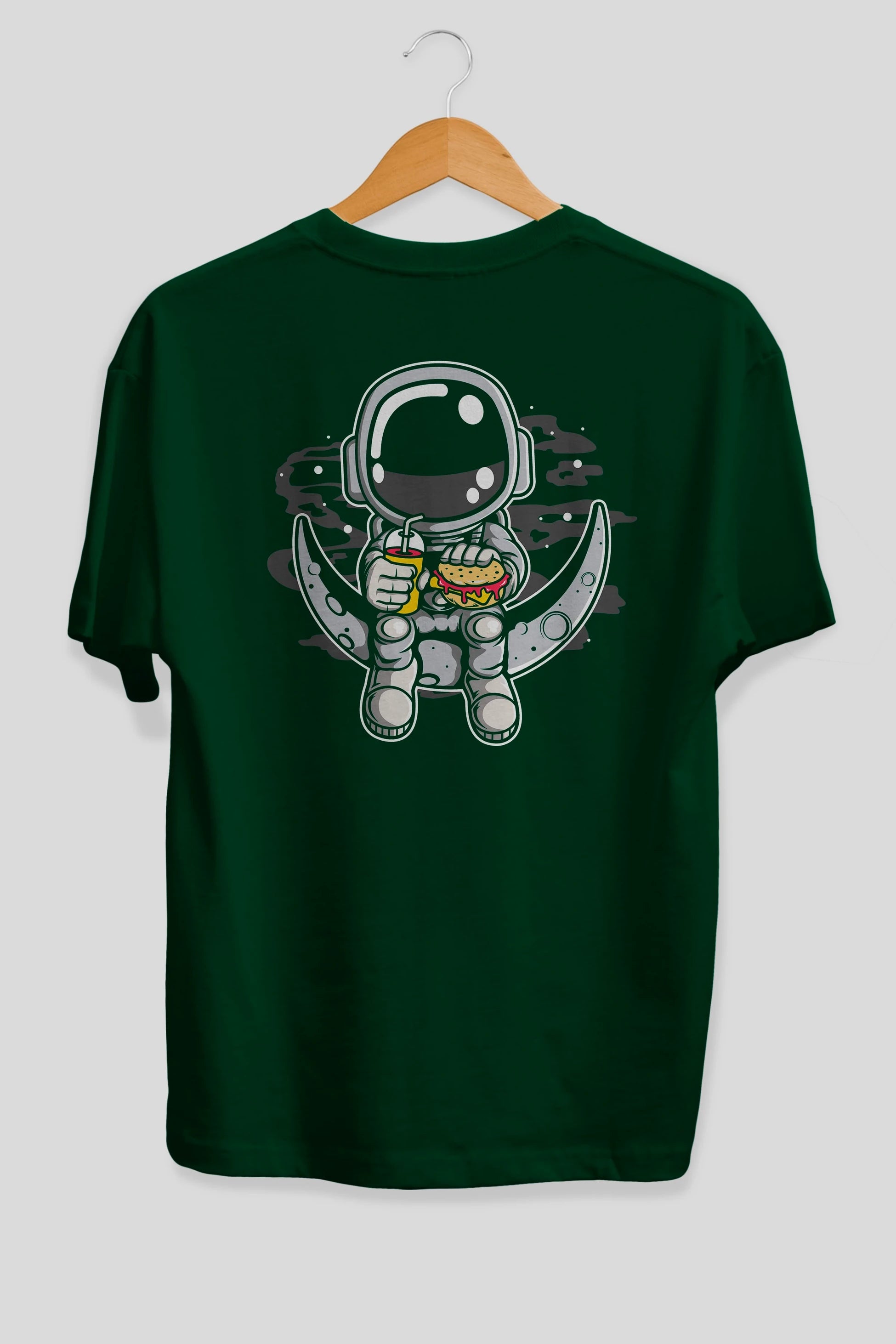 Astronaut Crescent Arka Baskılı Oversize t-shirt Erkek Kadın Unisex
