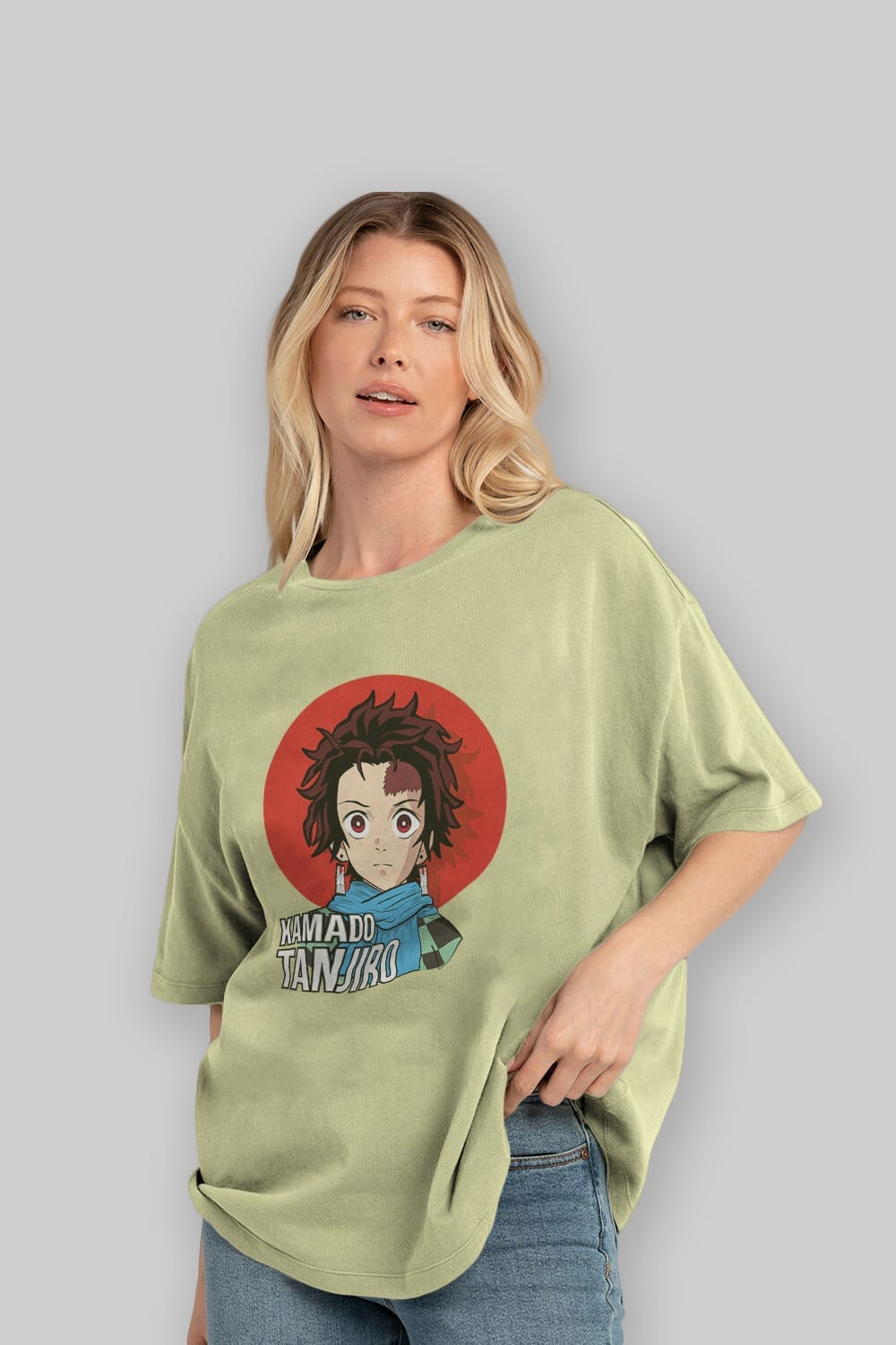TANJIRO KAMADO Anime Ön Baskılı Oversize t-shirt %100 pamuk Erkek Kadın Unisex