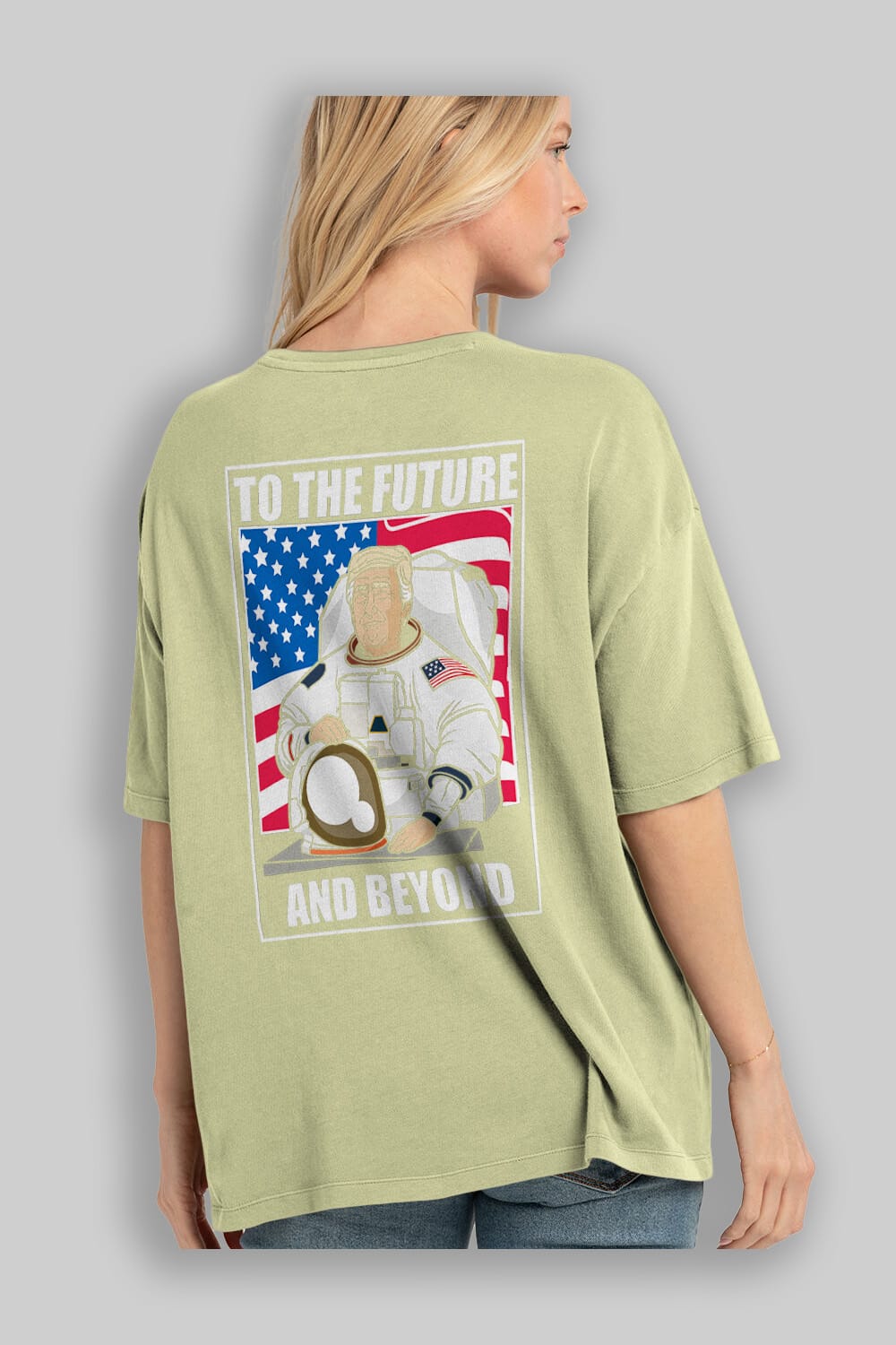 Trumpstronaut Arka Baskılı Oversize t-shirt Erkek Kadın Unisex %100 Pamuk tişort