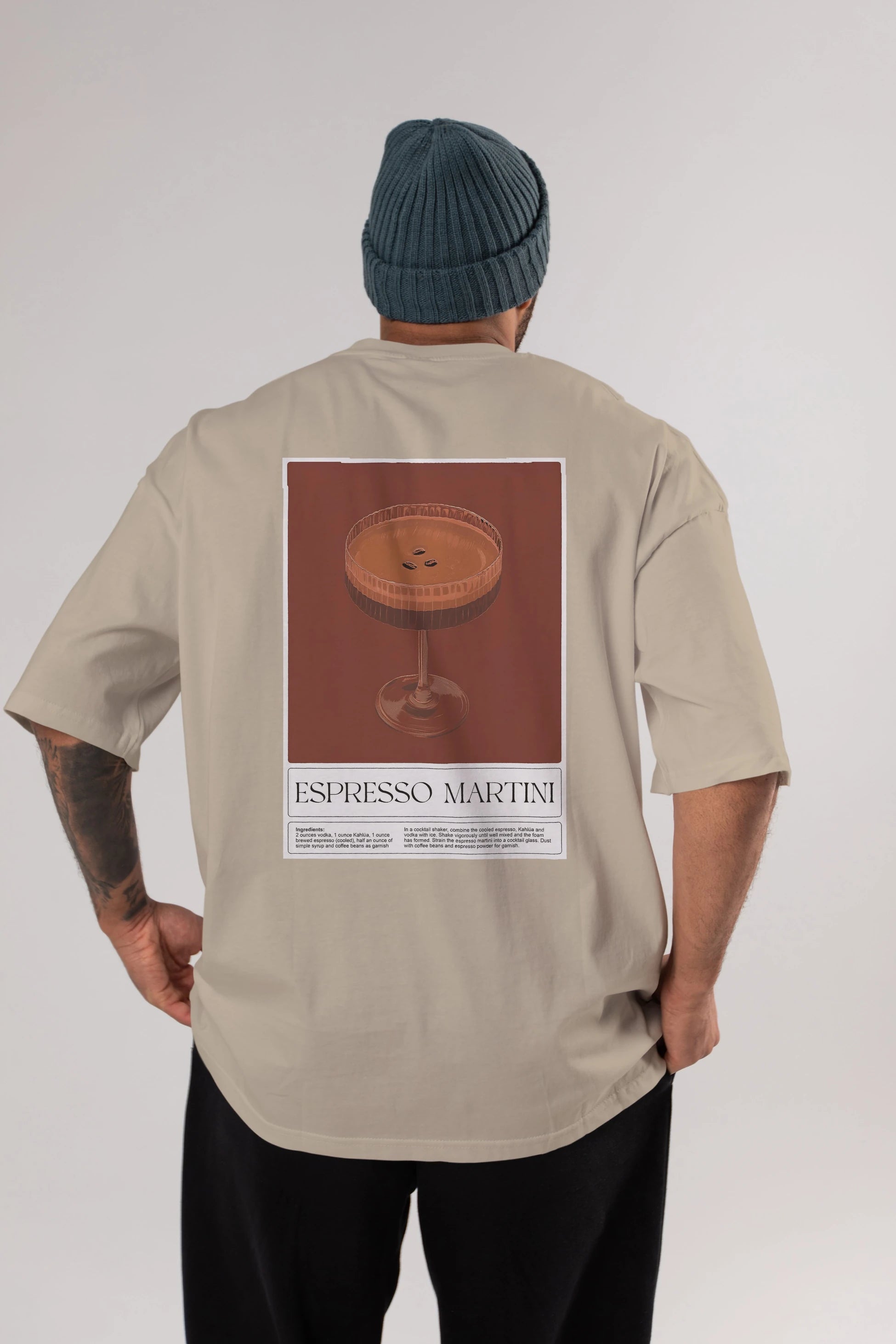 Espresso Martini Arka Baskılı Oversize t-shirt Erkek Kadın Unisex %100 Pamuk Bisiklet Yaka tişort