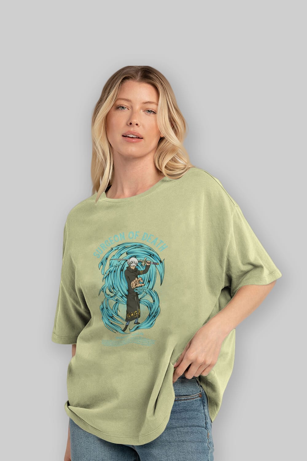 Trafalgad D. Water Law Anime Ön Baskılı Oversize t-shirt %100 pamuk Erkek Kadın Unisex