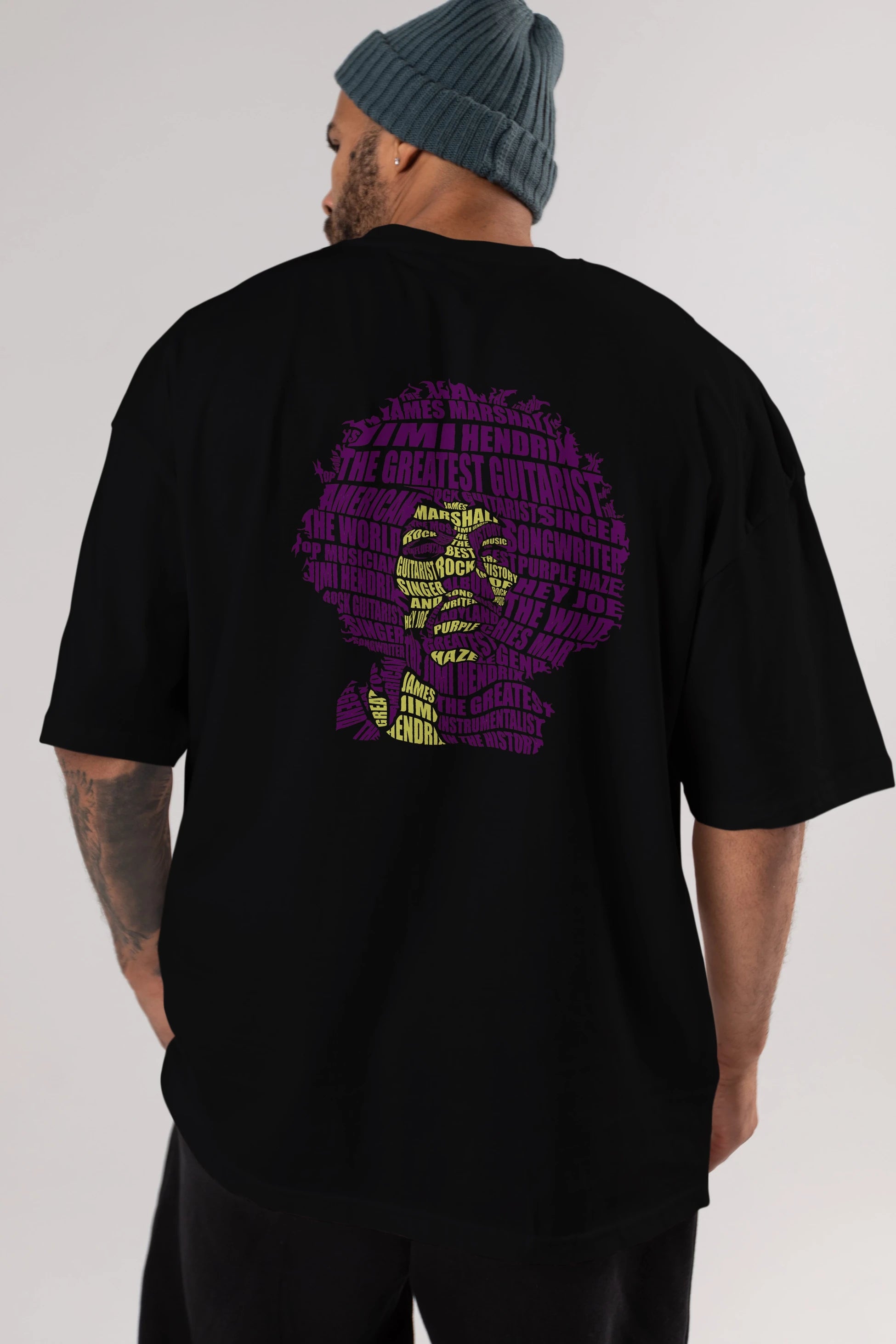 Jimmy Hendrix Calligram Arka Baskılı Oversize t-shirt %100 pamuk Erkek Kadın Unisex