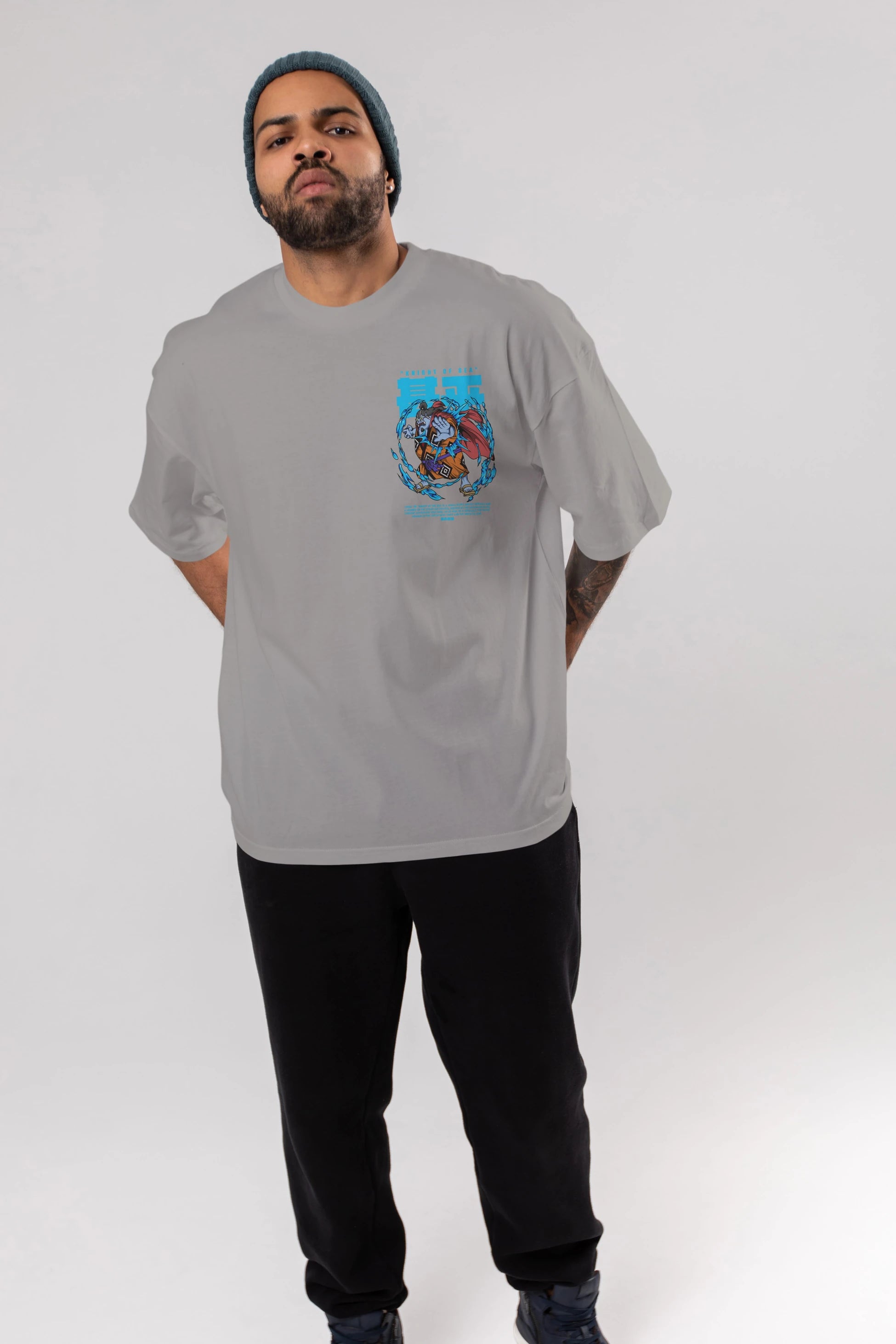 Jinbei Ön Sol Baskılı Oversize t-shirt Erkek Kadın Unisex %100 Pamuk Bisiklet Yaka tişort