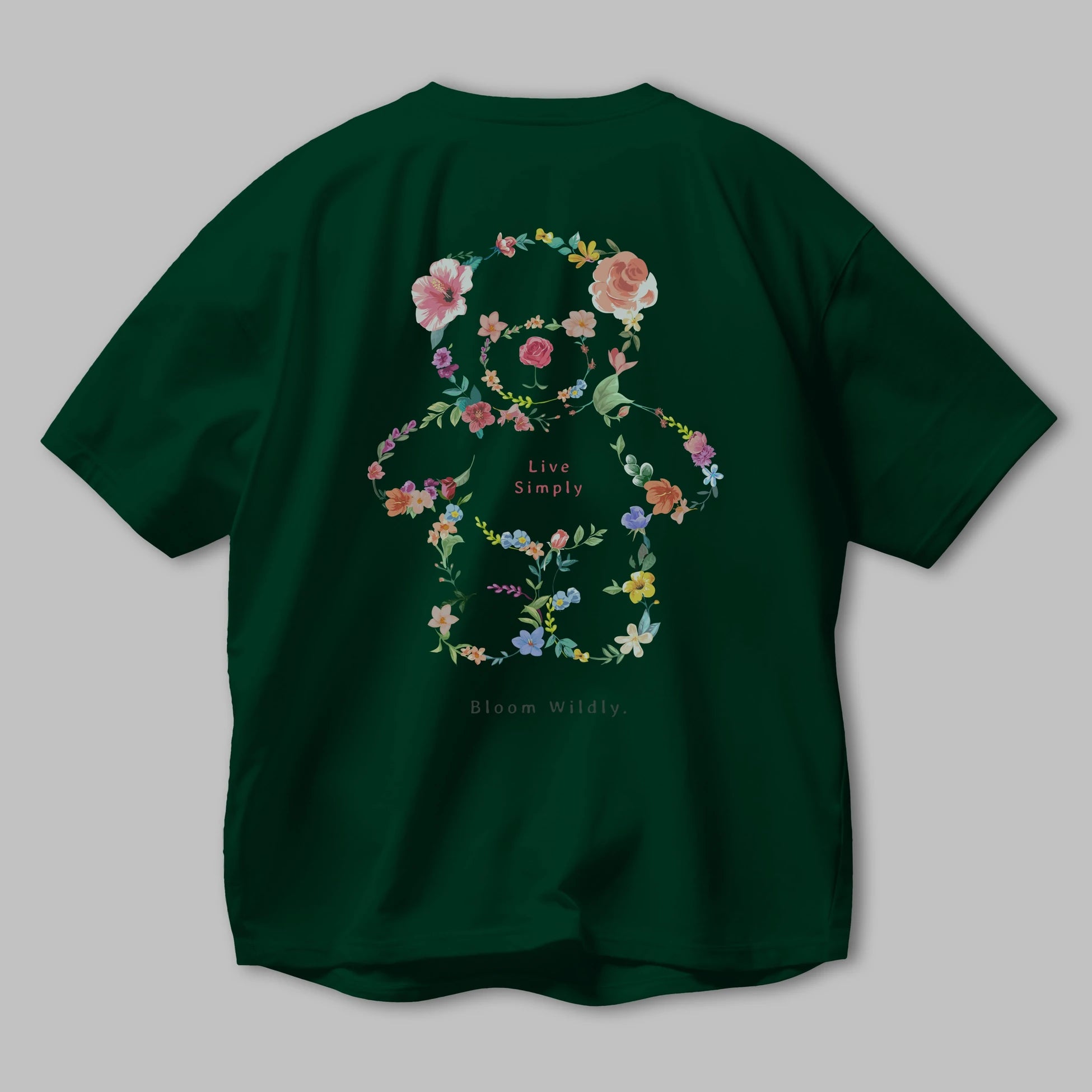 Teddy Bear Flowers Arka Baskılı Oversize t-shirt Erkek Kadın Unisex