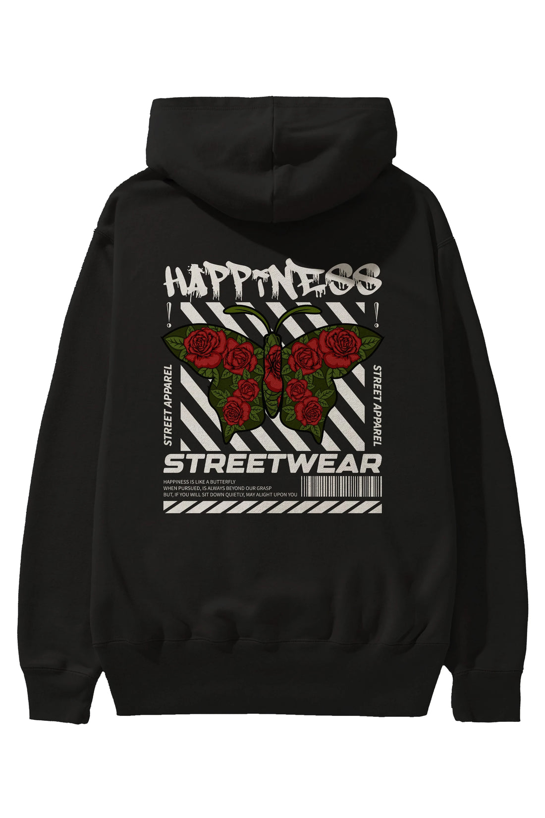 Happiness Streetwear Arka Baskılı Hoodie Oversize Kapüşonlu Sweatshirt Erkek Kadın Unisex
