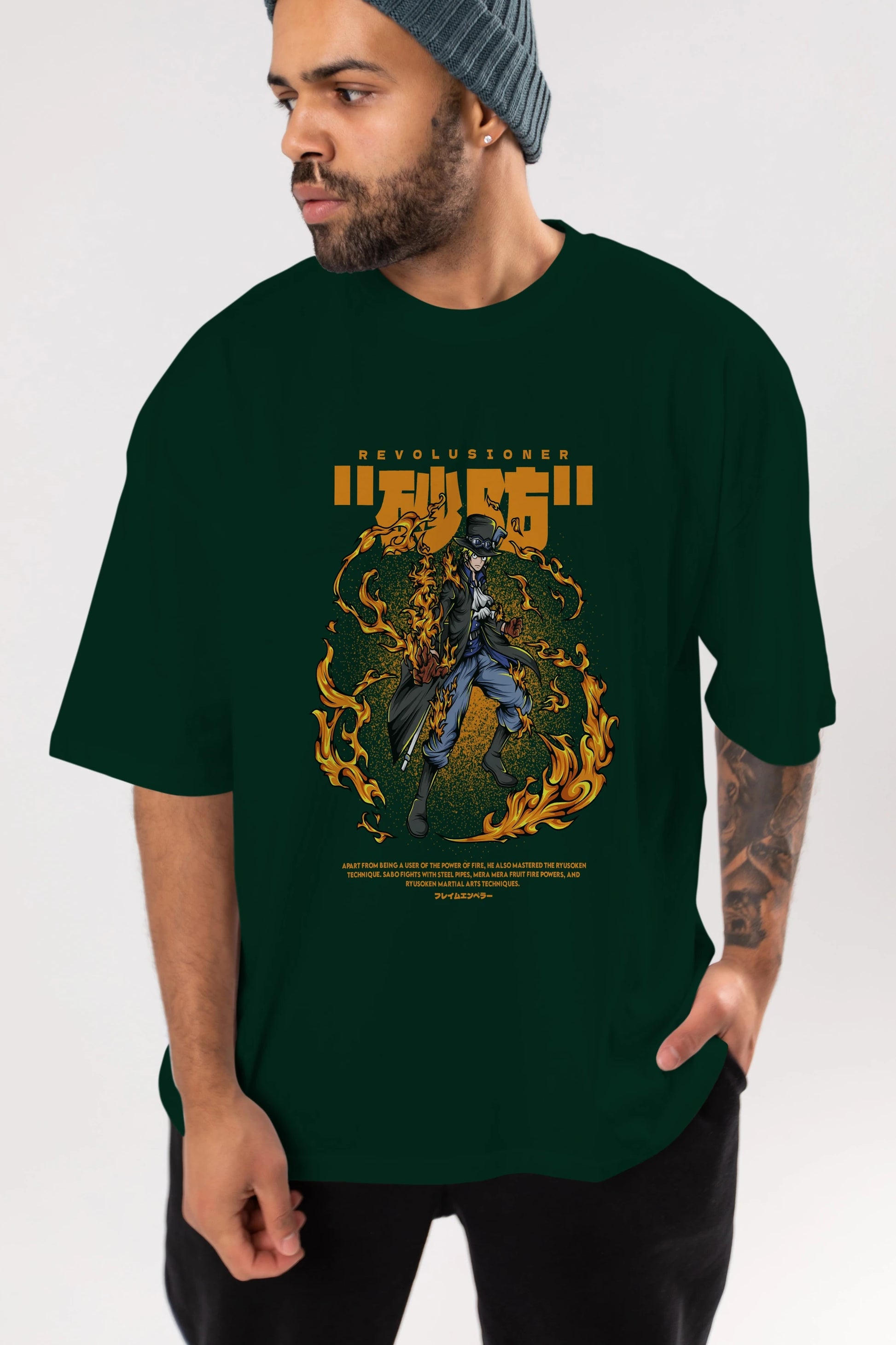 Revolusioner Sabo Anime Ön Baskılı Oversize t-shirt %100 pamuk Erkek Kadın Unisex