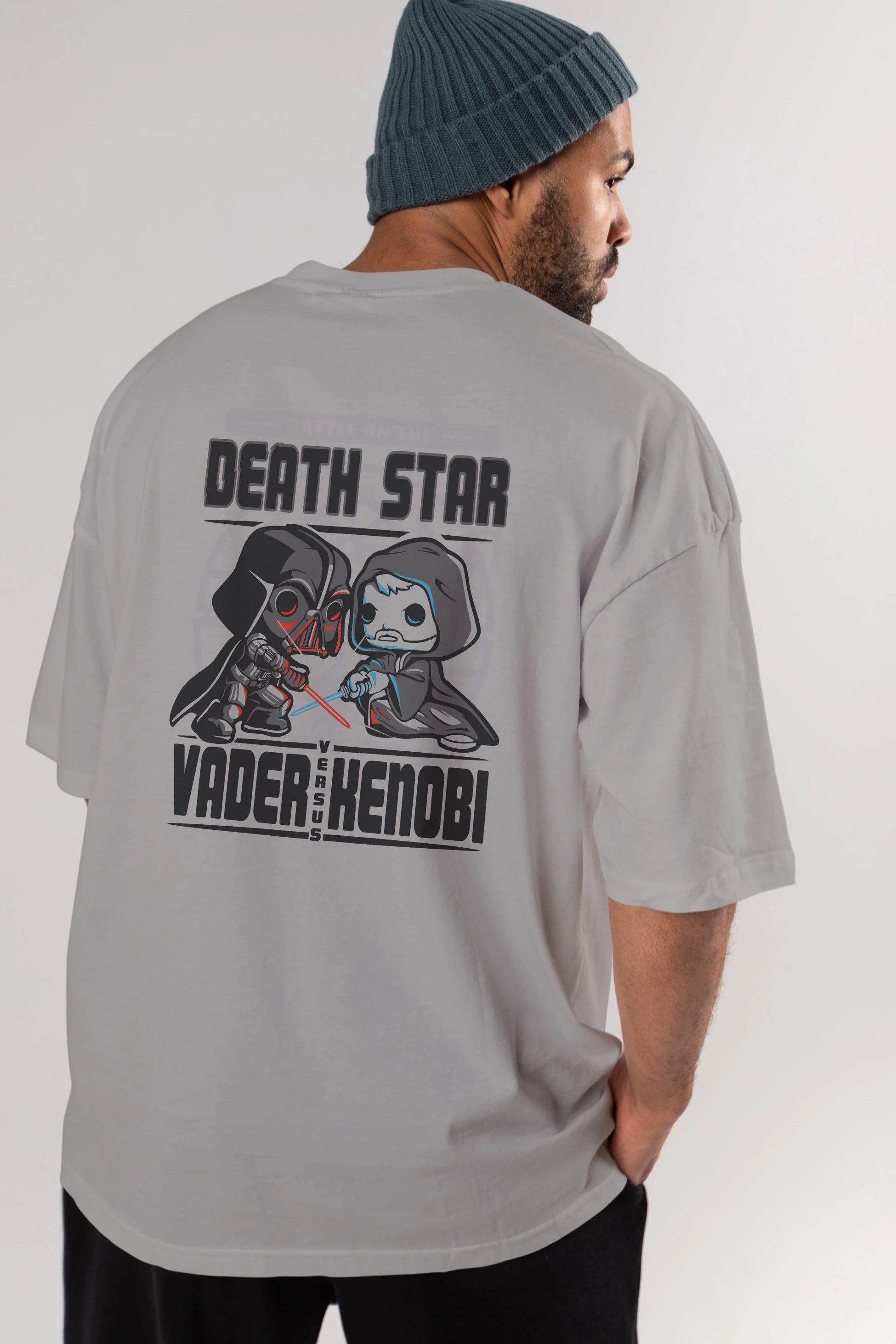 Vader Kenobi Arka Baskılı Oversize t-shirt Erkek Kadın Unisex %100 Pamuk Bisiklet Yaka tişort