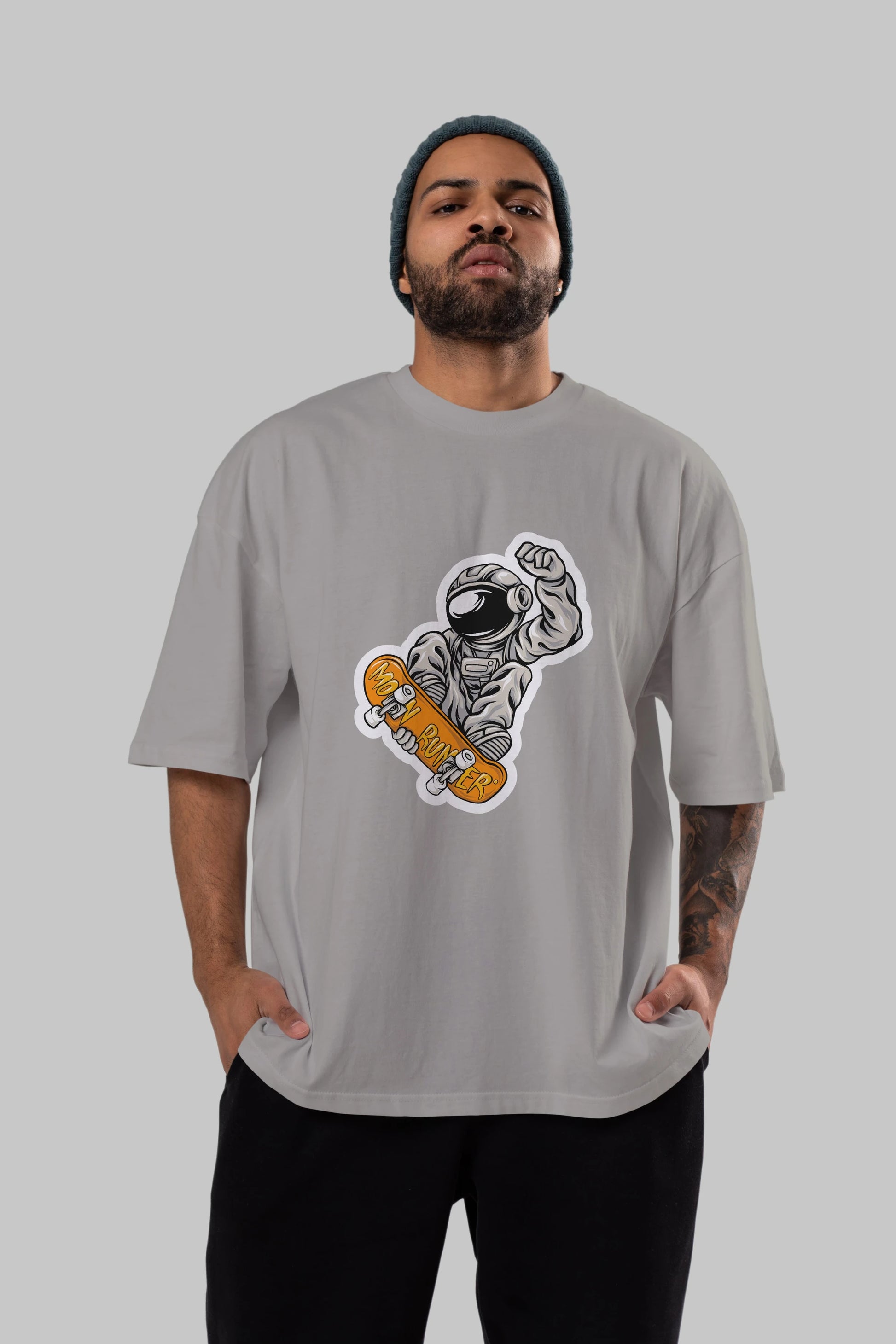 Moon Runner Sticker Ön Baskılı Oversize t-shirt Erkek Kadın Unisex