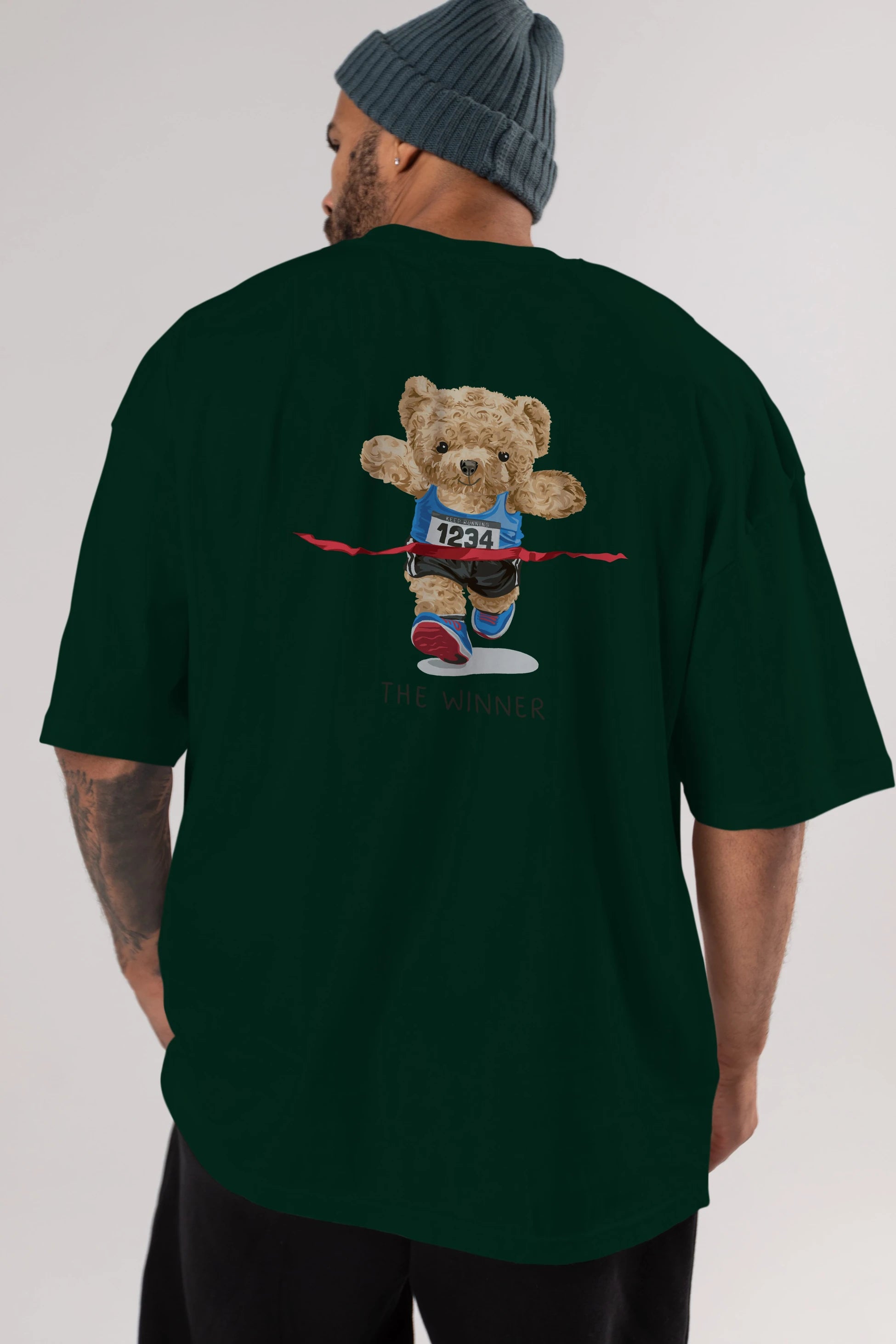 Teddy Bear The Winner Arka Baskılı Oversize t-shirt Erkek Kadın Unisex %100 Pamuk