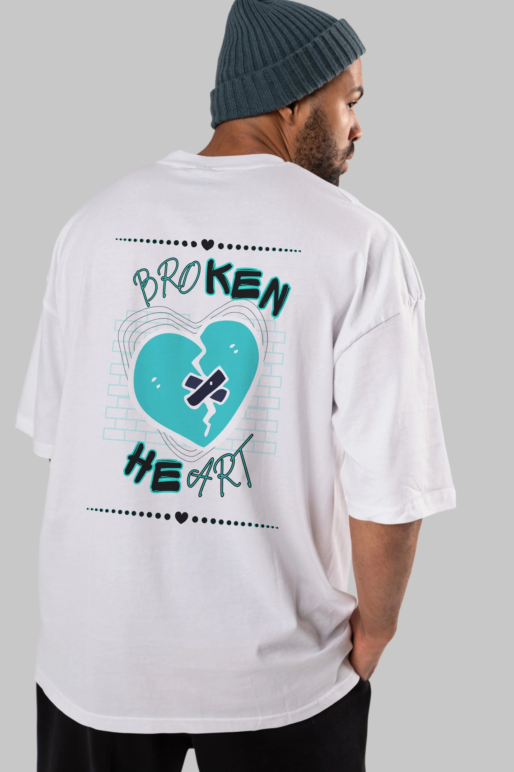 Broken Heart Yazılı Arka Baskılı Oversize t-shirt Erkek Kadın Unisex