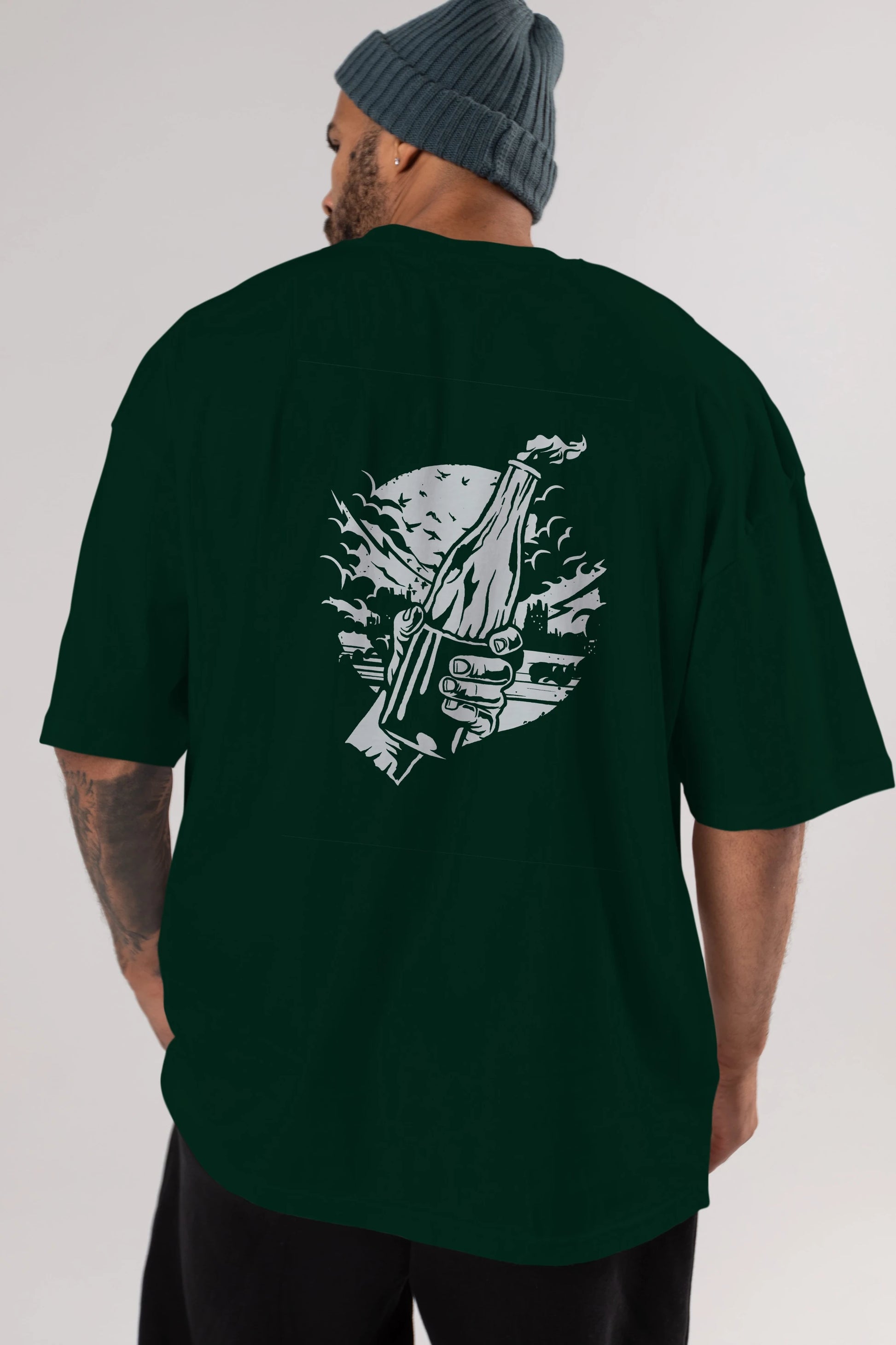 Molotov Cocktail Arka Baskılı Oversize t-shirt Erkek Kadın Unisex %100 Pamuk