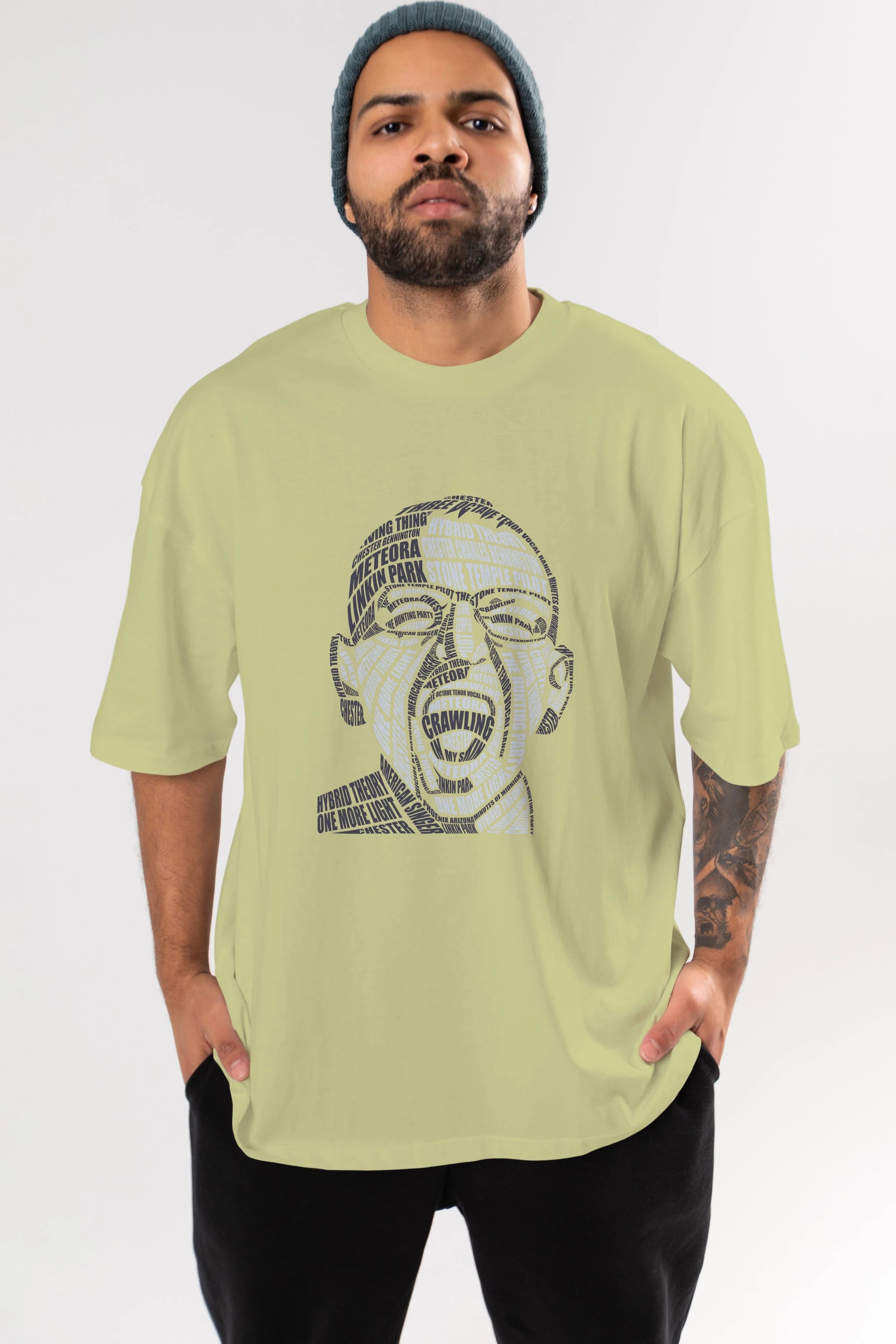 Chester Bennington Calligram Ön Baskılı Oversize t-shirt %100 pamuk Erkek Kadın Unisex