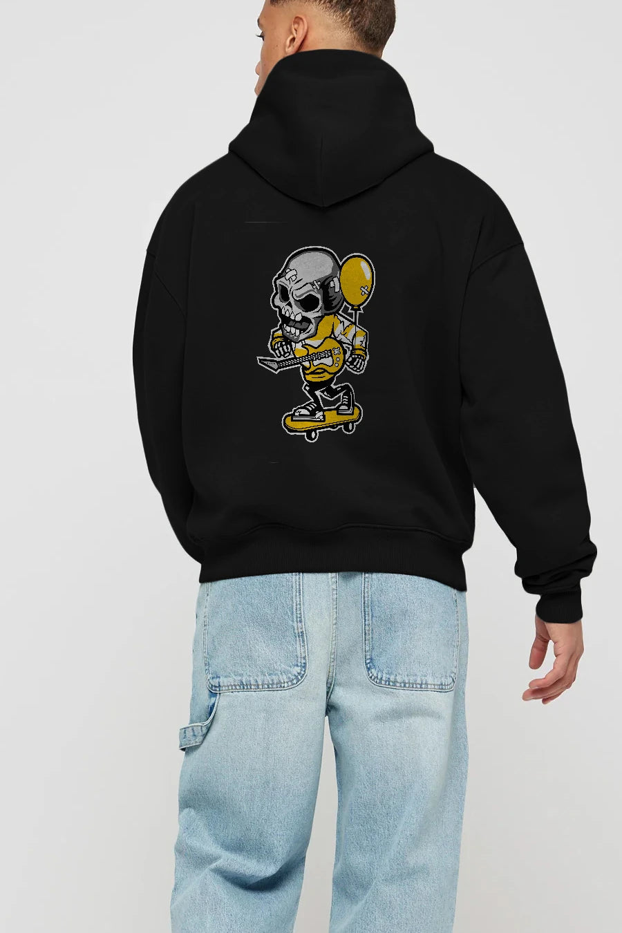 Skull Skater Arka Baskılı Hoodie Oversize Kapüşonlu Sweatshirt Erkek Kadın Unisex