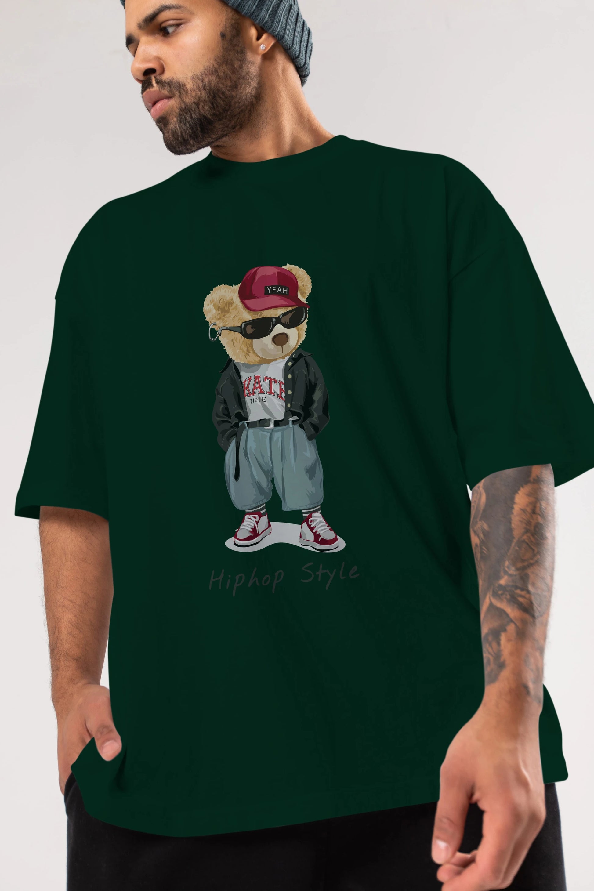 Teddy Bear Hiphop Style Ön Baskılı Oversize t-shirt Erkek Kadın Unisex %100 Pamuk