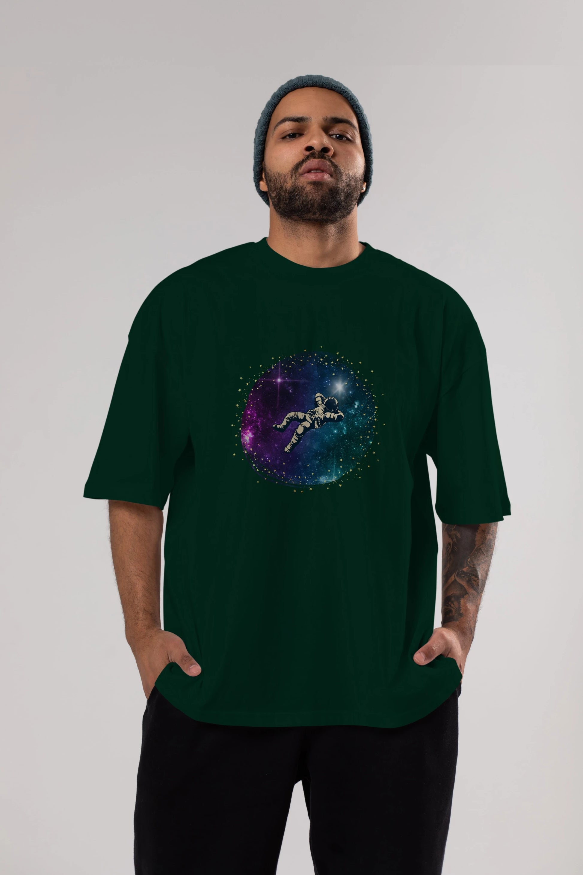Astronaut in the Galaxy Ön Baskılı Oversize t-shirt Erkek Kadın Unisex
